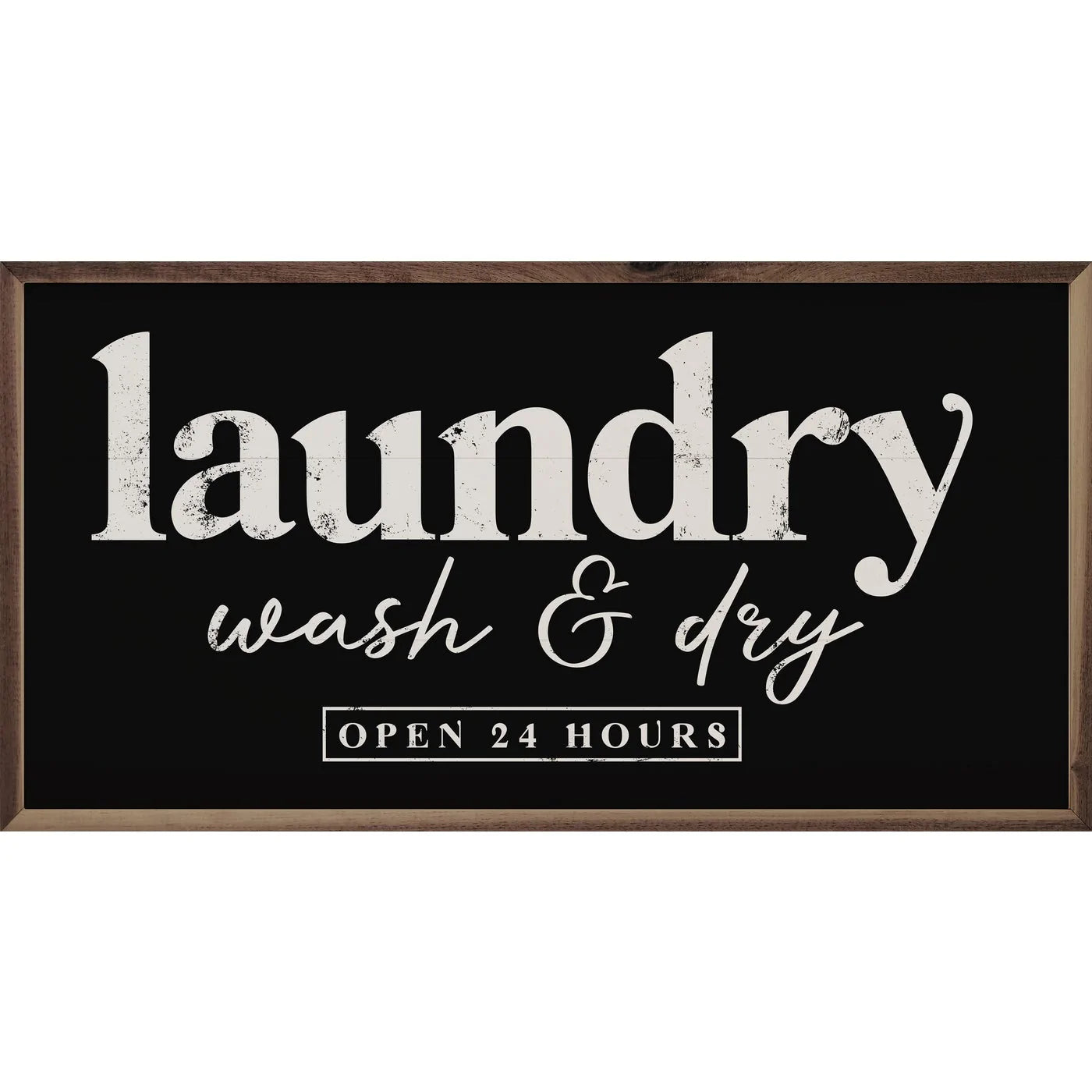 24-Hour Laundry Wash and Dry Wood Framed Wall Art Print - Perfect for Laundry Rooms, Bathrooms & Home Decor