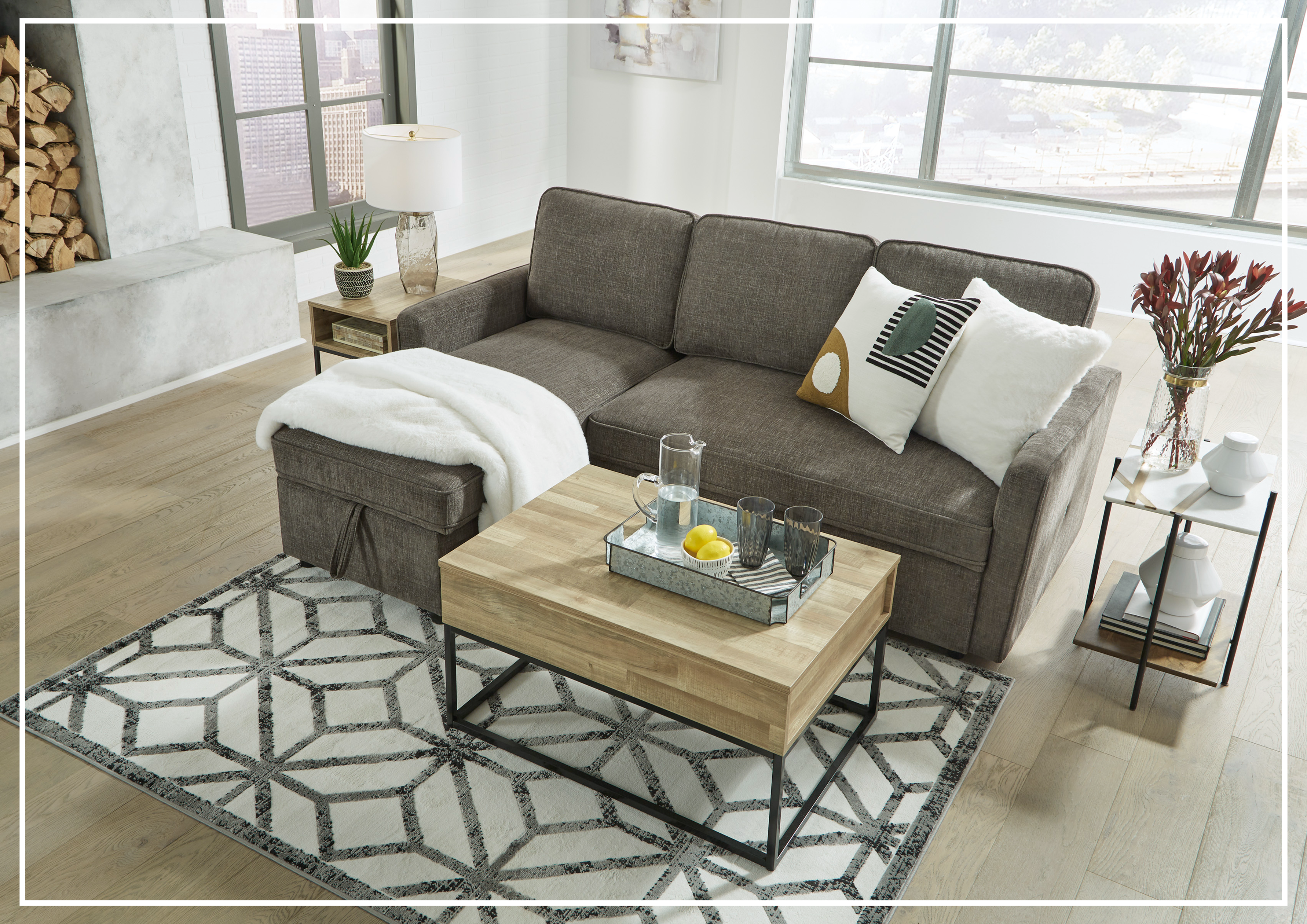 Gio Italia Kyle Fabric L-Shaped Sectional Sofa Bed with Chaise Lounge & Storage | Convertible Sleeper Sofa for Small Spaces, Living Room, Guest Room & Apartments