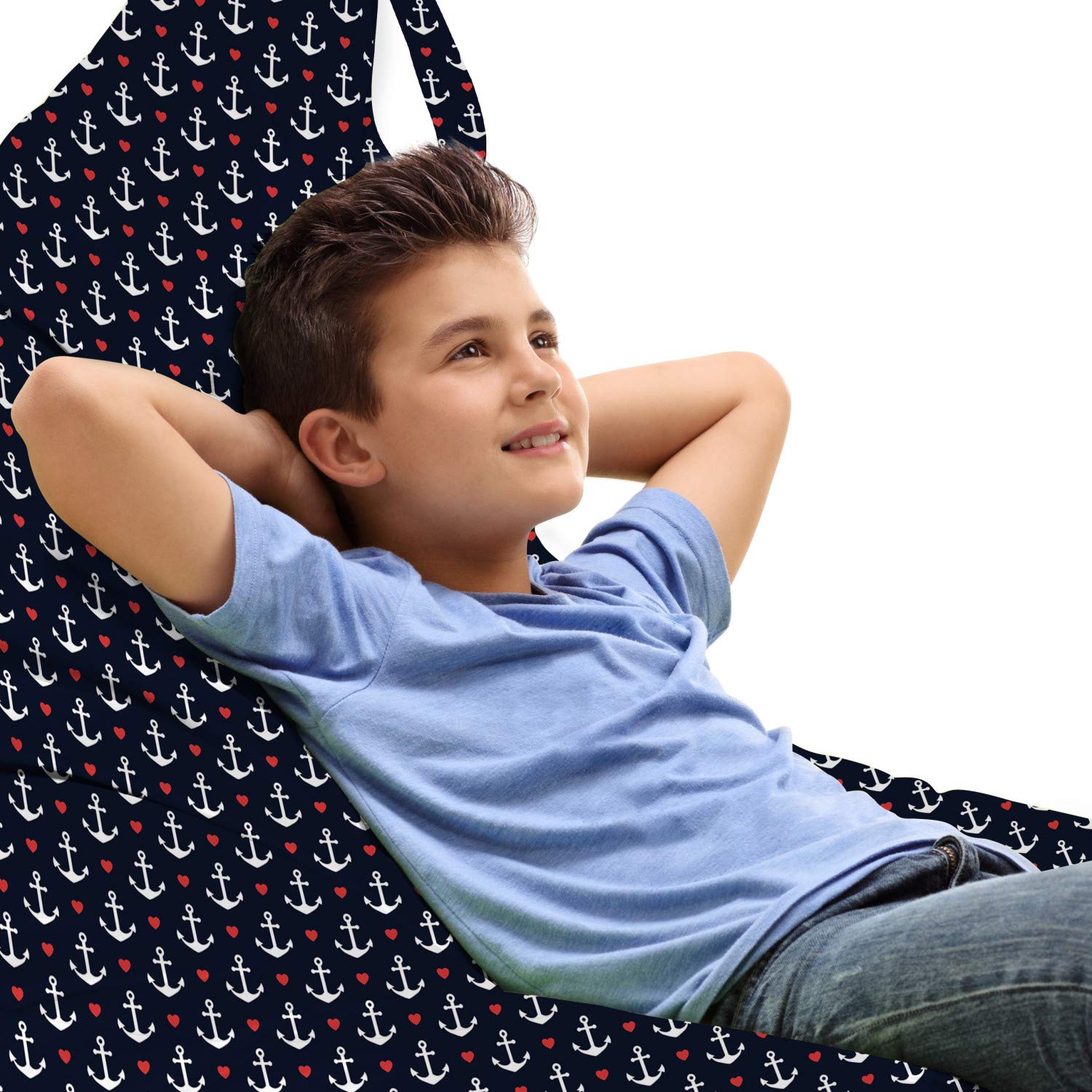 Ambesonne Anchor Lounger Chair Bag - Waterproof Storage Container with Handle for Beach, Pool & Patio - Large Capacity Lounger Size (Black White Red Anchor & Heart Design) - Perfect for Vacation, Camping & Outdoor Relaxation