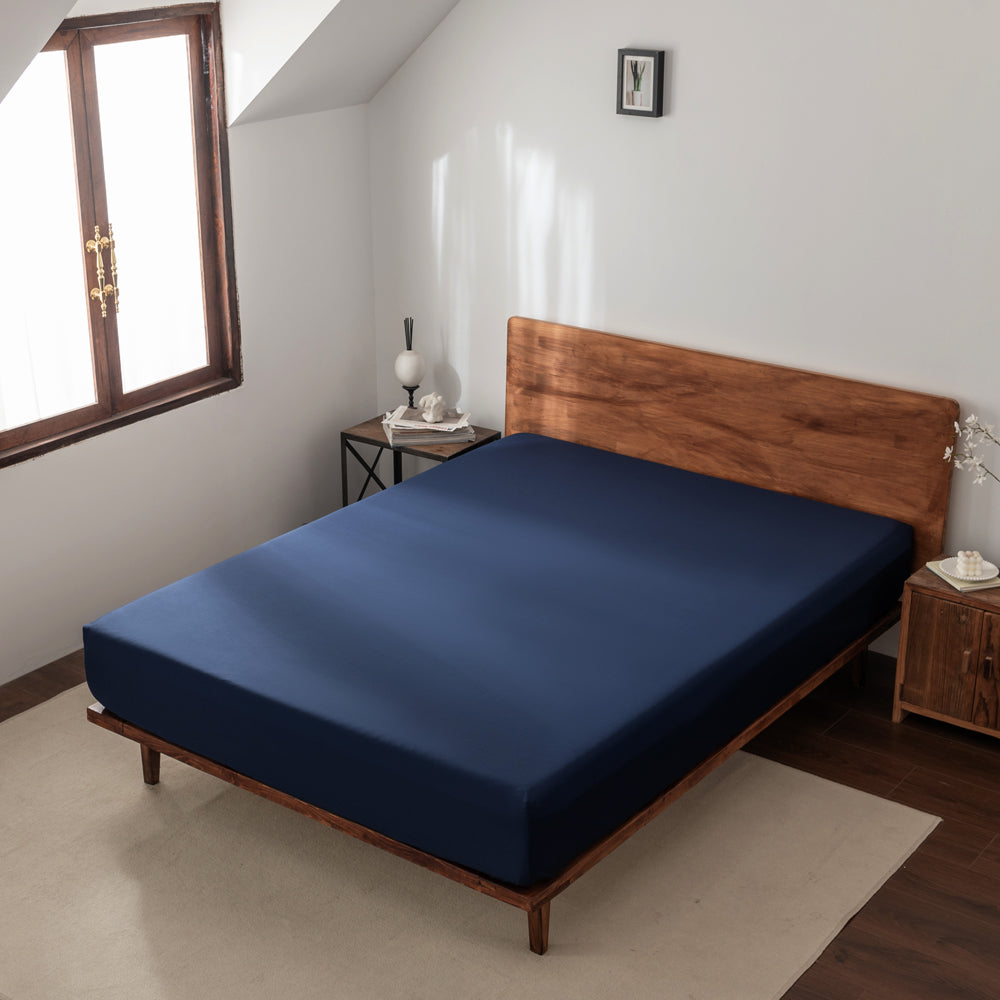 Premium 400 Thread Count Casey Cotton Fitted Sheet - Navy Blue Single Bed Size (60cm) | Soft & Breathable Bedding for Comfortable Sleep
