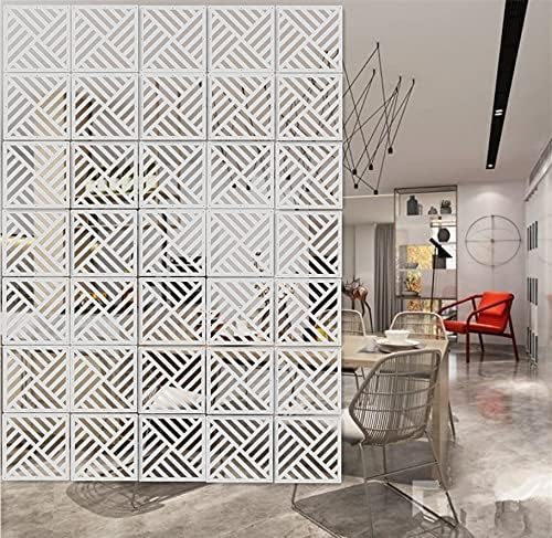 12-Piece White Hanging Room Divider Panel - Wood-Plastic DIY Partition Screens for Home & Office - 11.4x11.4 Inch with All Accessories - Perfect for Bedroom Privacy, Living Room Decor & Space Division