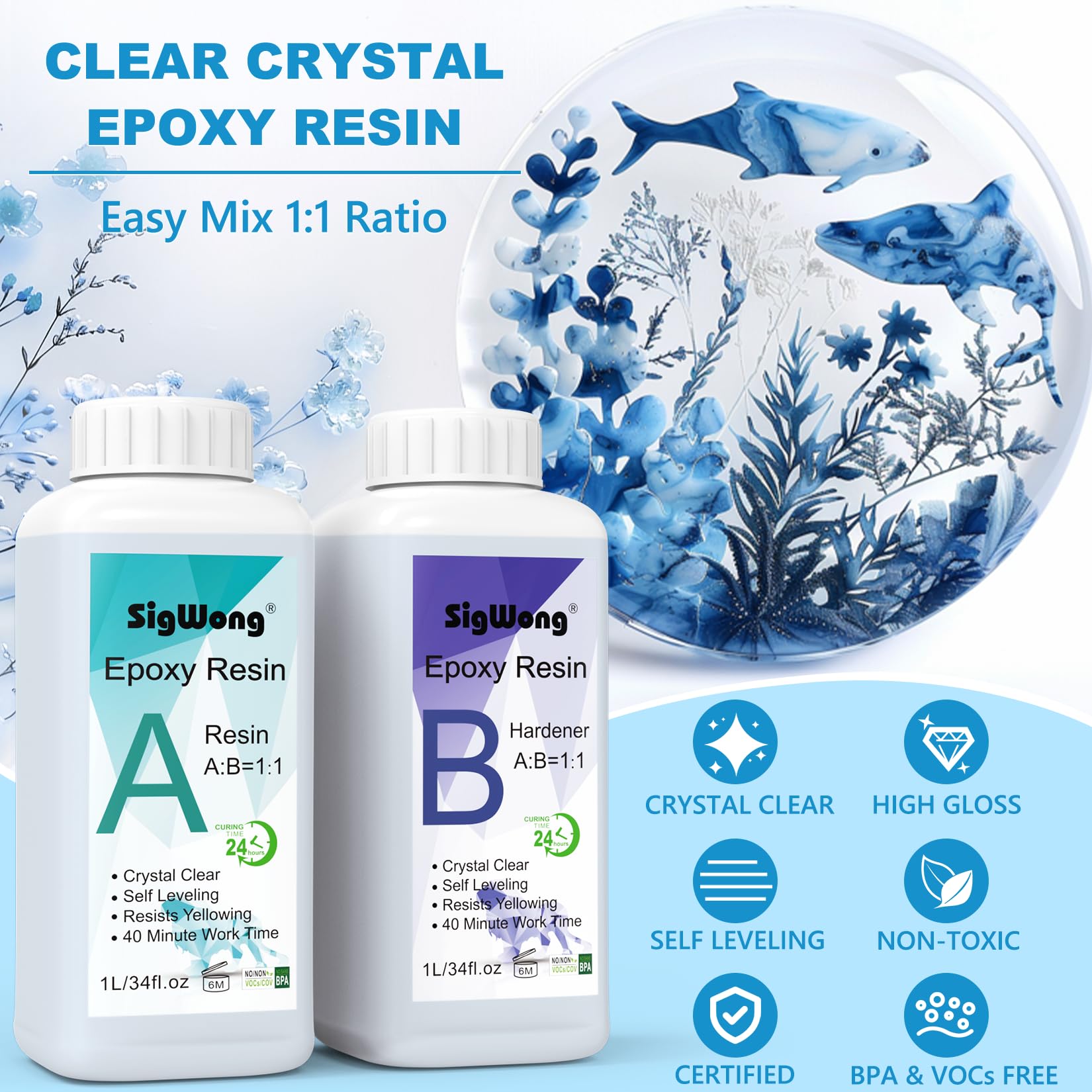 Premium 68oz (2L) Clear Epoxy Resin Kit - 2-Part Crystal Coating for Art, Crafts, Jewelry Making, Woodworking & River Tables - Perfect for DIY Projects, Countertop Protection & Creative Resin Casting