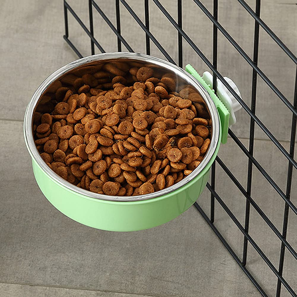 Love Dream Crate Stainless Steel Hanging Pet Bowls - Removable Food & Water Feeder for Kennels, Cages & Coops - Perfect for Dogs, Cats, Rabbits & Small Animals (Large, Green) - Ideal for Travel, Outdoor Adventures & Home Feeding