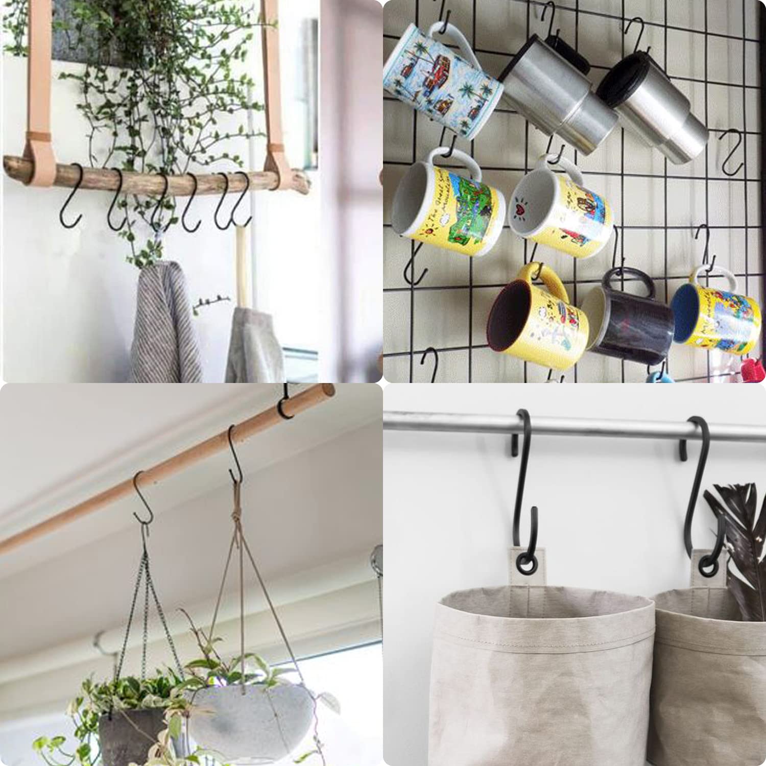 4.3 Inch Heavy Duty S Hooks - 20 Pack Black Metal Hanging Hooks for Plants, Curtains, Wardrobe, Kitchen & Home Organization - Ideal for Hanging Plants, Towels, Pans, Cups & Jeans Storage