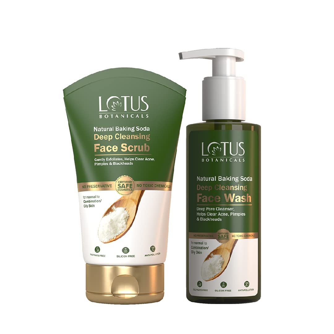 Lotus Botanicals Baking Soda Anti-Acne Treatment Kit | Natural Face Wash & Exfoliating Scrub for Clear Skin | Perfect for Daily Skincare & Acne-Prone Skin