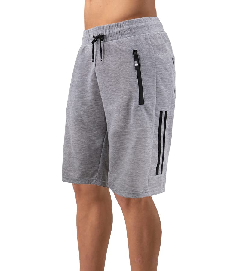 Men's Elastic Waist Fleece Shorts with Drawstring & Zipper Pockets - Gym Workout, Running, Lounge & Casual Wear
