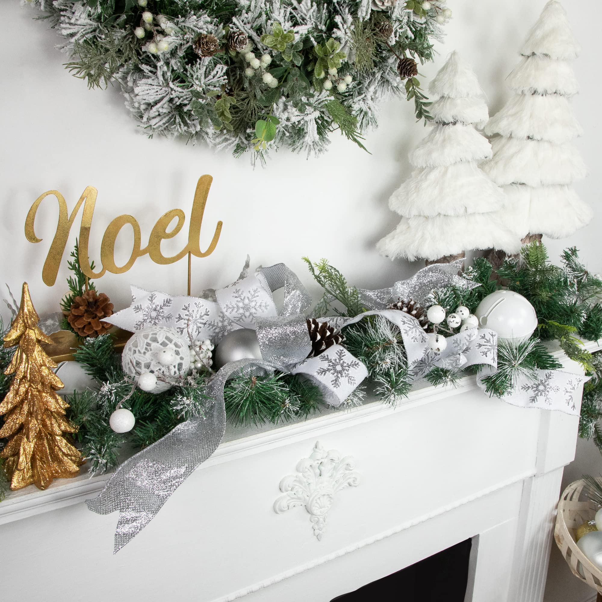 Northlight Silver Glitter Christmas Wired Ribbon 2.5 Inch x 10 Yards - Perfect for Holiday Decorations, Gift Wrapping, Tree Trimming and DIY Crafts
