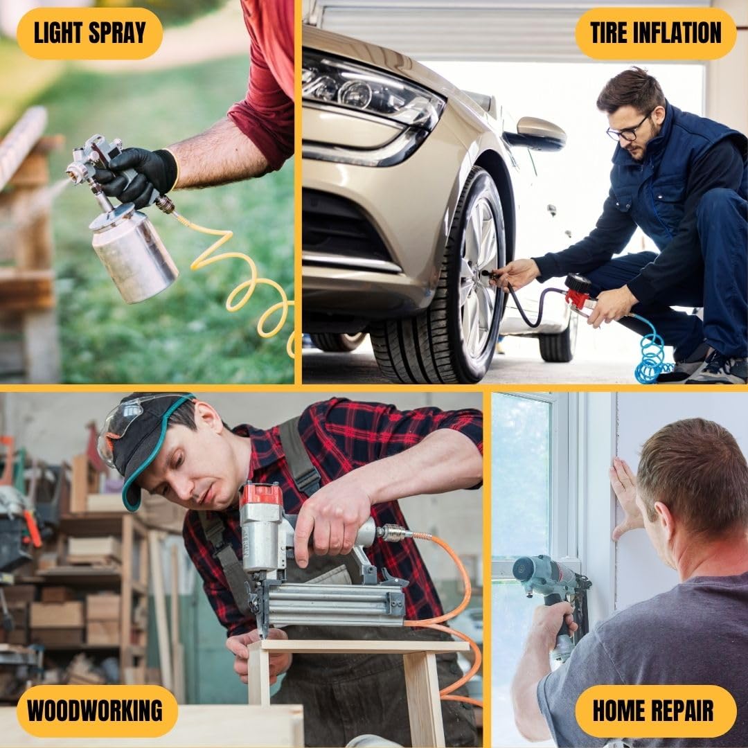 Ultra Quiet Portable Air Compressor 60dB - Electric & Silent for Car Tires, Bike Tires, Nail Guns, Pneumatic Tools - Perfect for Garage, Auto Shop & Mechanic Use (115V) - Ideal for Home Repairs, DIY Projects & Professional Workshops