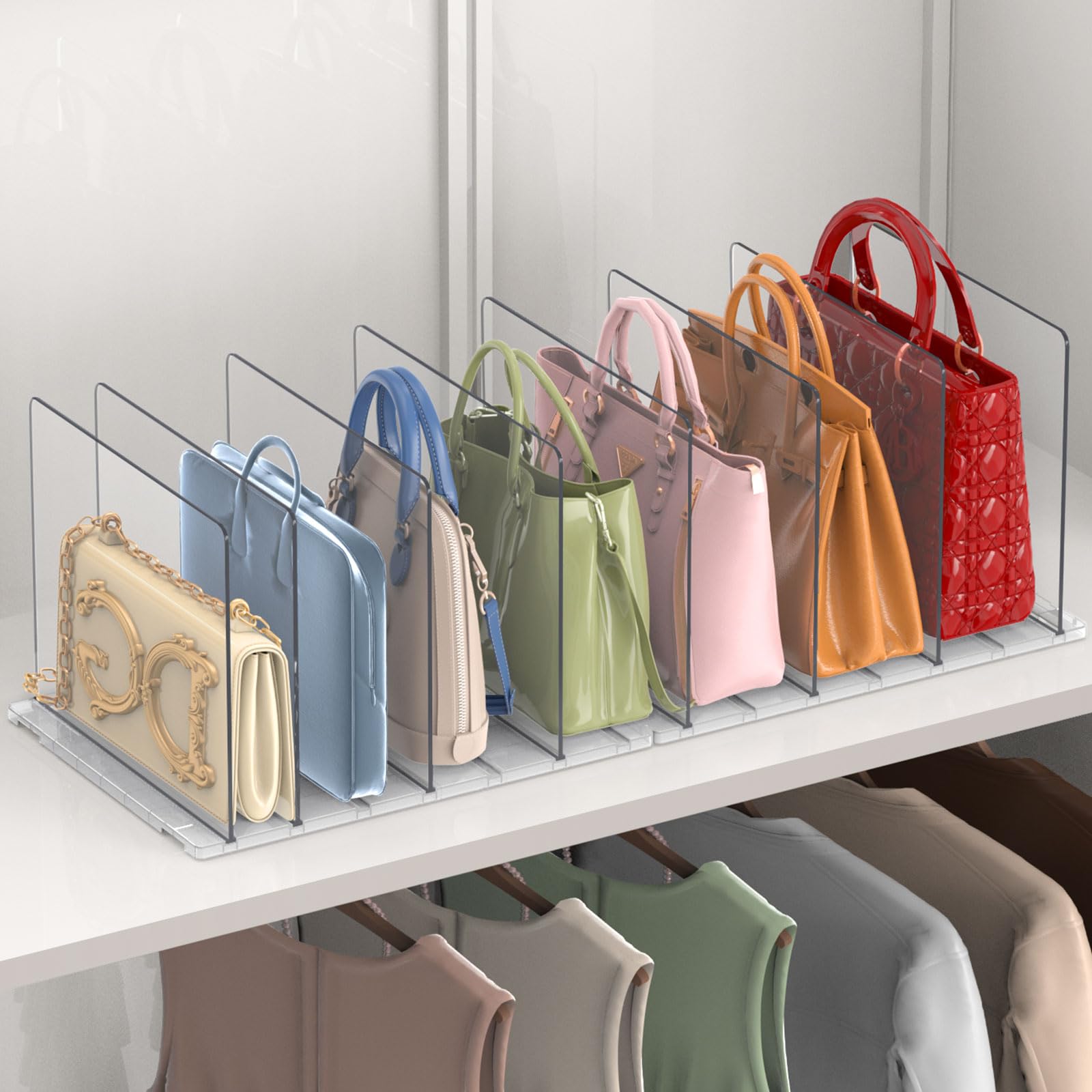 2-Pack 8-Layer Adjustable Handbag Organizer for Women - Clear Purse Organizer for Closet, Bookshelf, Office & Storage - Perfect for Home Organization & Space Saving