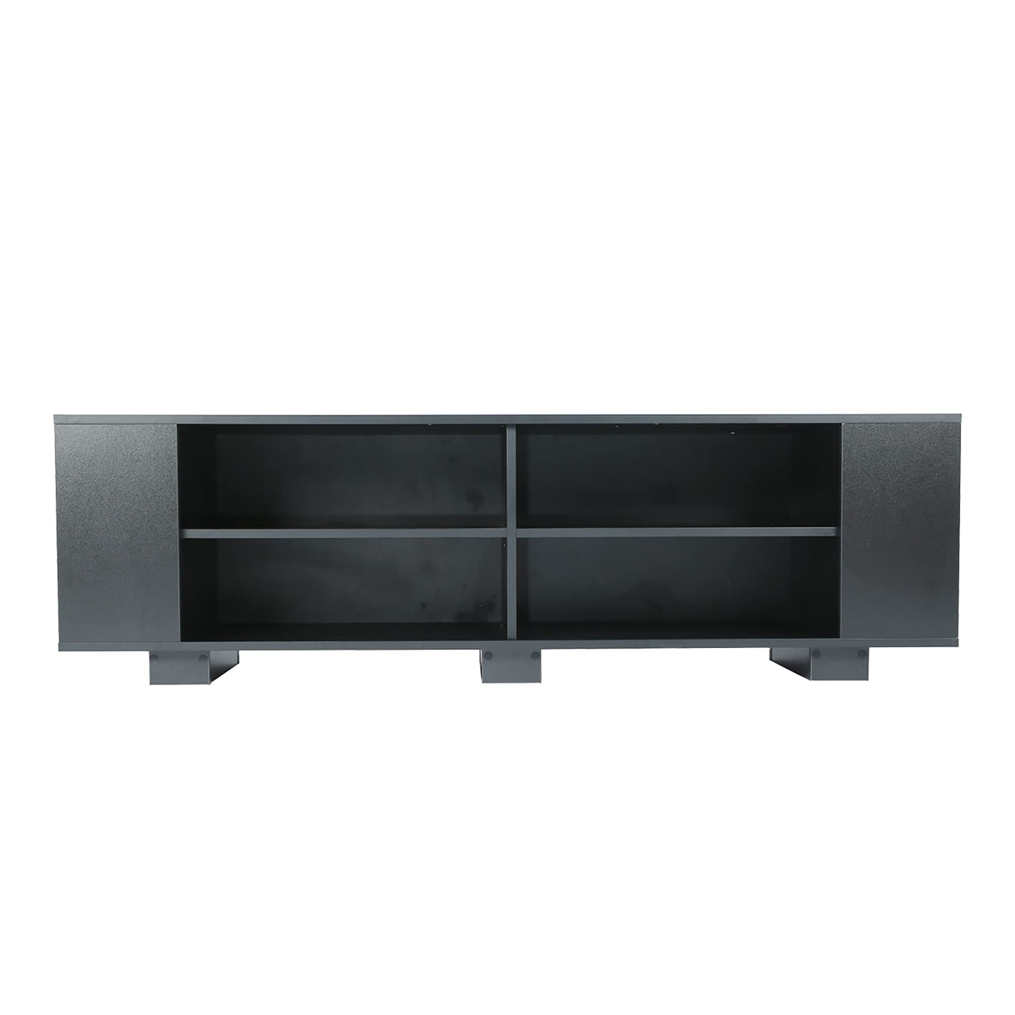 65-Inch TV Stand with 8 Open Shelves, Mid-Century Modern Entertainment Center - Universal TV Storage Cabinet for Living Room & Bedroom, Black | Perfect for Home Theater Setup & Media Organization