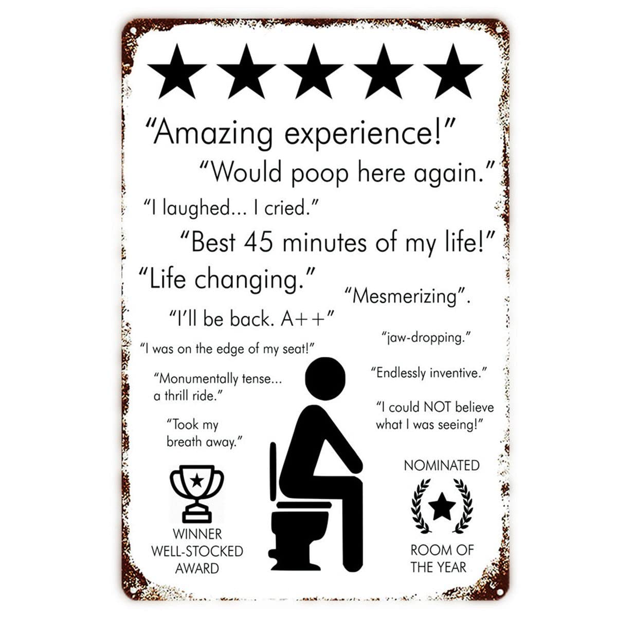 Vintage Metal Toilet Sign - Funny Bathroom Wall Decor for Home, Bar, Cafe & Pub - 'Would Poop Here Again' Humorous Toilet Contest Art - 11.8 x 7.8 Inches - Perfect for Restroom, Man Cave & Retro Themed Spaces
