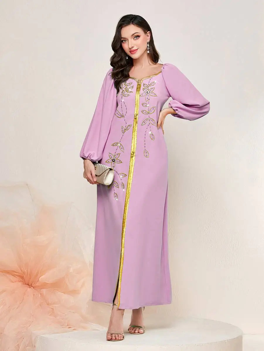 Elegant Hand-Stitched Rhinestone Beaded Caftan Dress for Women - Boho Chic Beach Cover Up, Evening Gown & Summer Party Wear