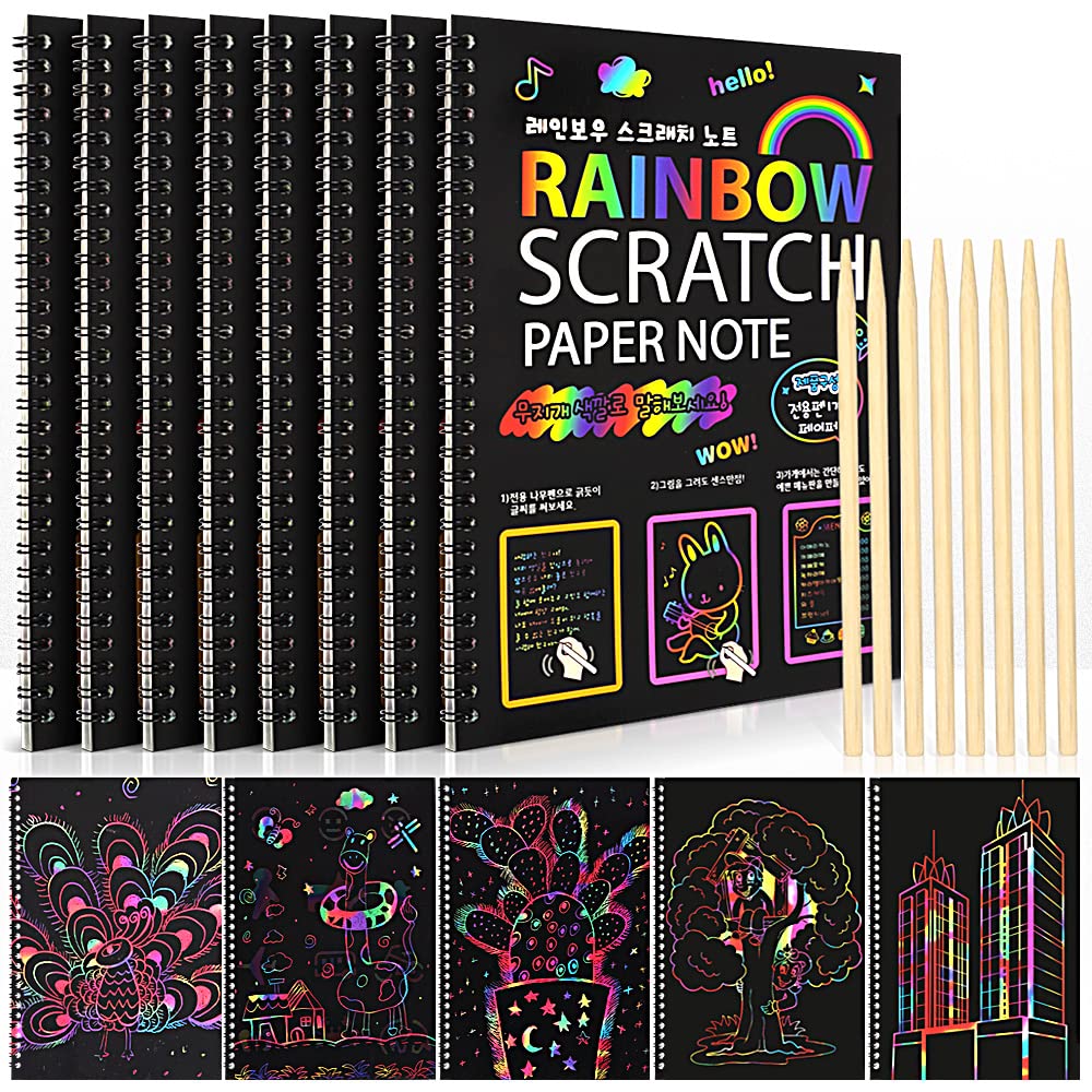 8 Pack Rainbow Scratch Art Drawing Notebook for Kids - Large Scratch and Sketch Paper Set, DIY Art Supplies for Children's Creativity & Party Favors - Perfect for Birthday Gifts, Classroom Activities & Holiday Crafts