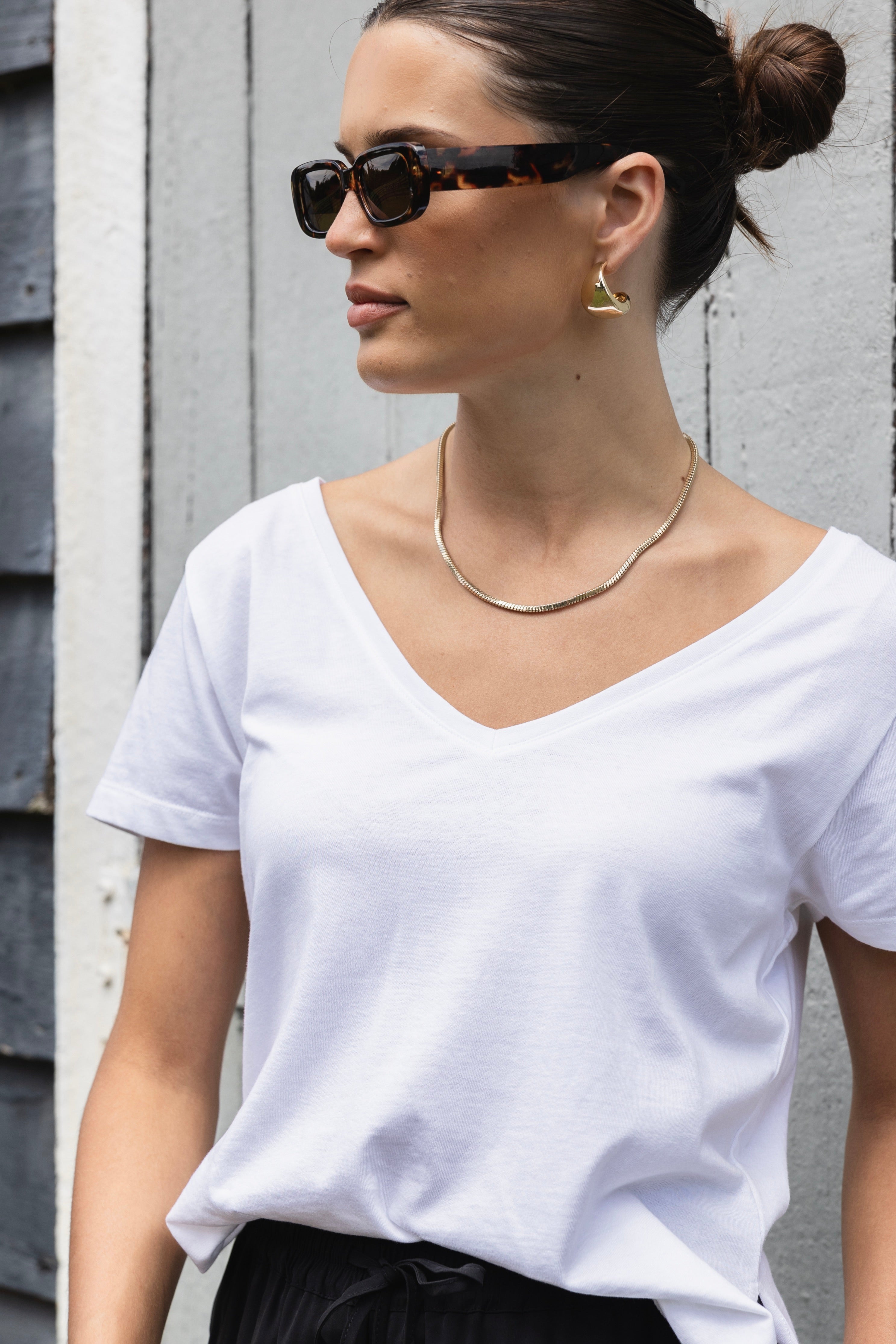 Respect Relaxed White V-Neck Organic Cotton T-Shirt for Women - Soft & Comfortable Casual Wear for Everyday Outfits