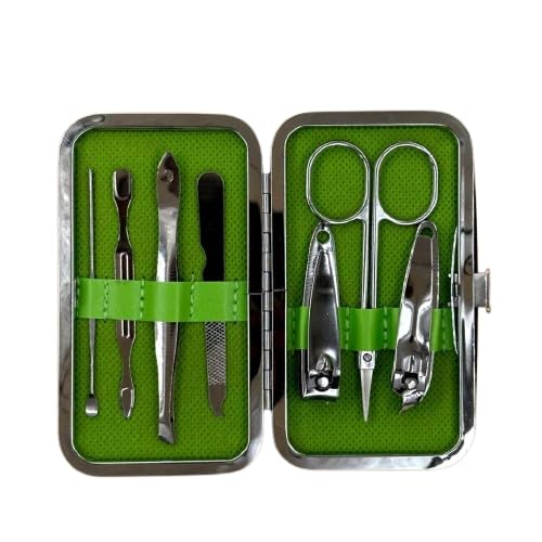 Beautifly 7-in-1 Stainless Steel Manicure & Pedicure Set - Portable Travel Nail Clippers Kit with Nail Cutter, Green | Perfect for Home, Travel, and Hygiene Care