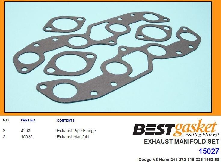 High-Performance Dodge/Plymouth 241 270 315 325 HEMI Exhaust Manifold Gasket Set - Compatible with 1953-1958 Models - Durable & Heat-Resistant for Classic Car Restoration & Engine Repair