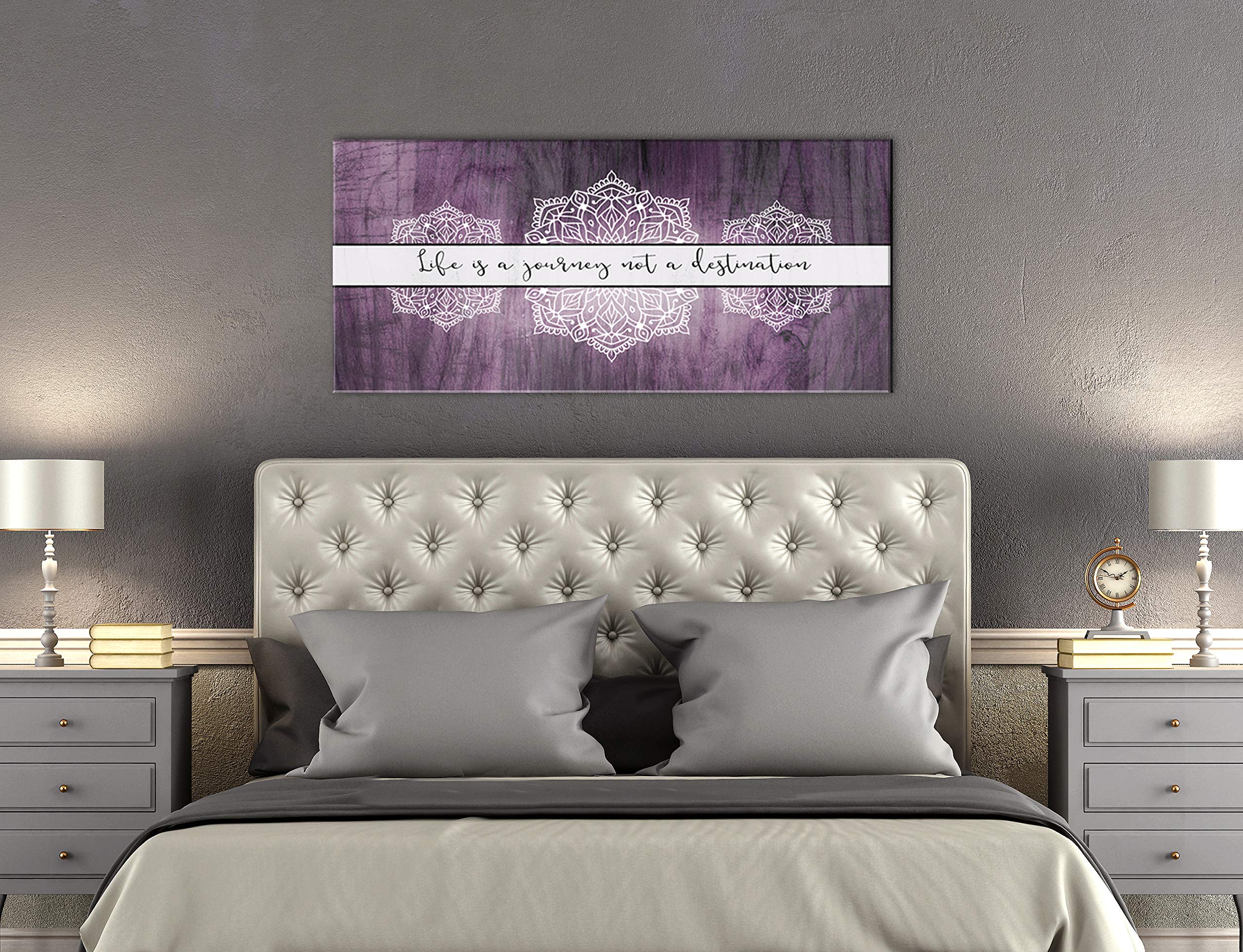 Boho Life Is A Journey Sign - Large Bohemian Floral Canvas Wall Art for Bedroom, Modern Home Decor Framed Poster (42x19 Inches, Purple) - Perfect for Living Room, Nursery & Boho Style Interior Design
