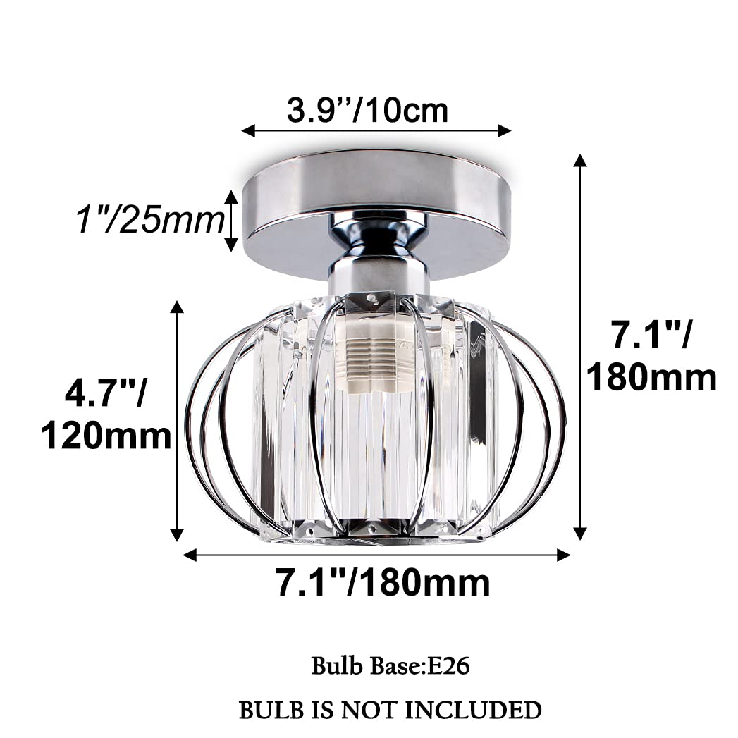 Modern Crystal Chandelier Ceiling Light - Small Semi Flush Mount Lamp with E27 Socket & Chrome Finish - Perfect for Hallway, Kitchen, Dining Room, Bedroom & Stairs Lighting