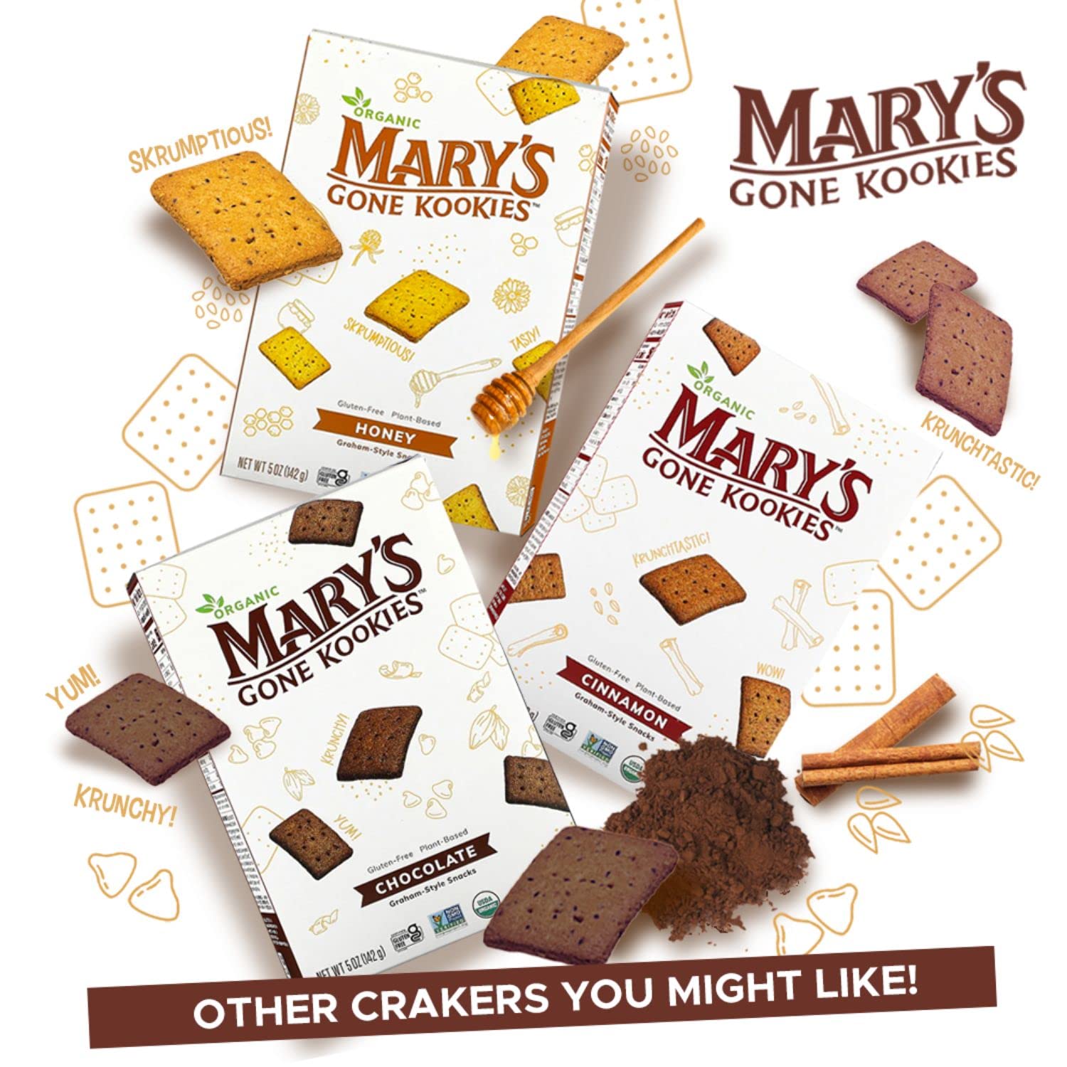 Organic Gluten-Free Vegan Chocolate Graham-Style Snacks by Mary's Gone Kookies - 5 Ounce (Pack of 6) | Healthy School Lunch, Office Snack & On-the-Go Treat