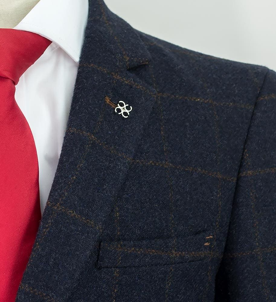Cavani Kemson Navy Tweed Slim Fit Jacket for Men - Classic Stylish Blazer for Business, Office, and Formal Occasions