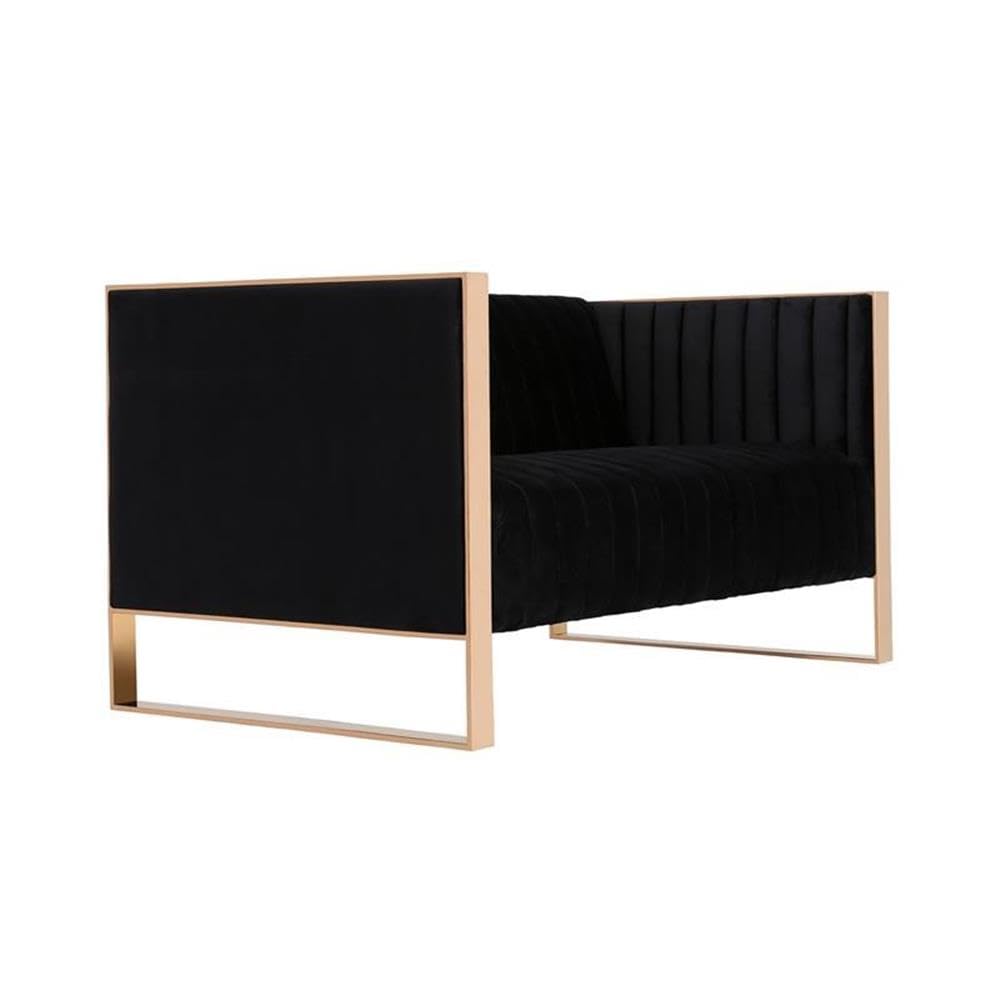 Luxury Velvet Tufted Loveseat Sofa - Black & Rose Gold Upholstery for Living Room, Bedroom, or Office