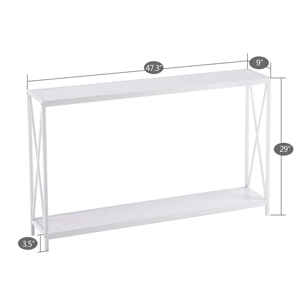 Modern Sofa Table with Storage Shelf - White Wood Grain Console Table for Living Room, Entryway & Foyer - Sturdy Triamine Board & Cross Iron Frame - Perfect as Side Table, Hallway Furniture or Porch Decor