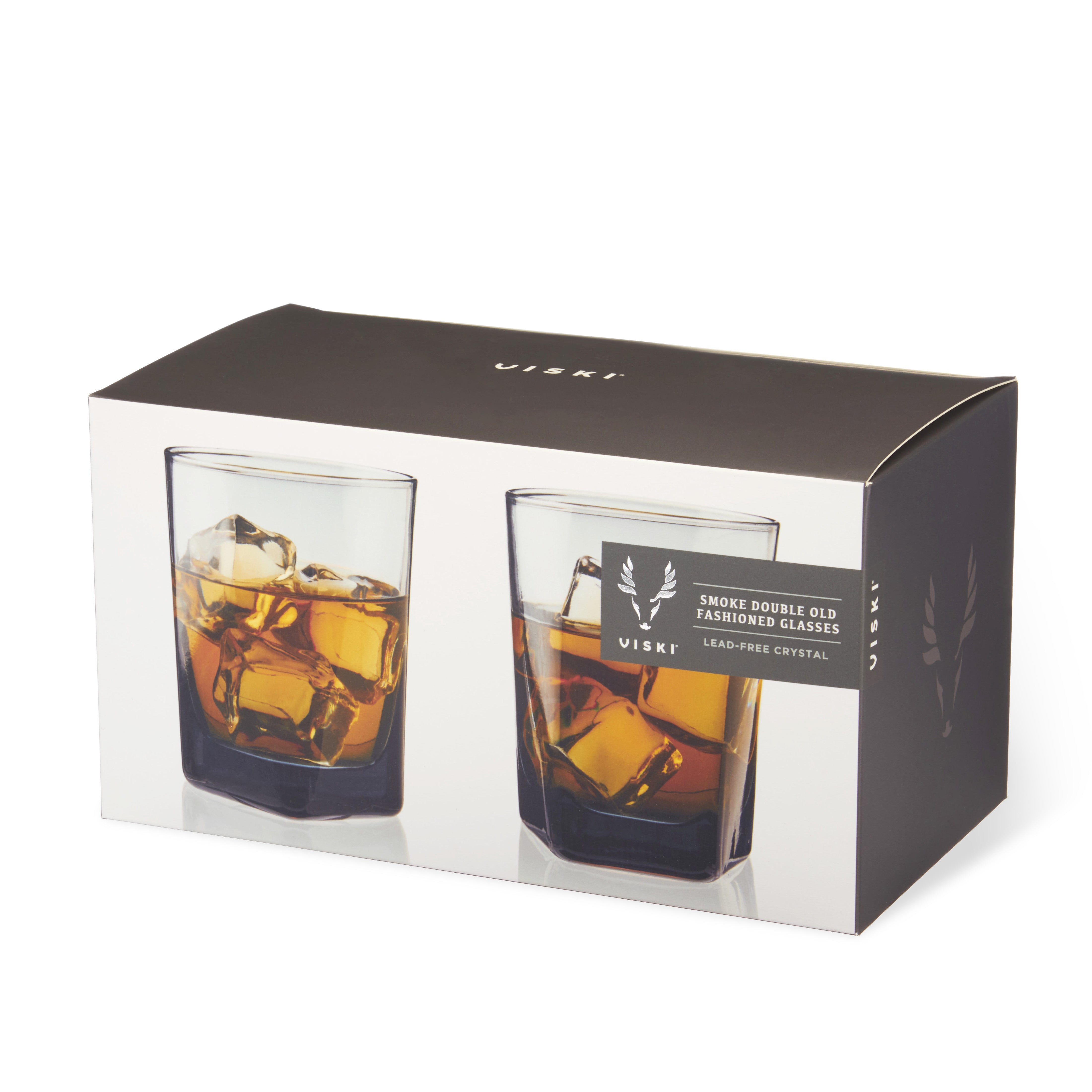 Premium Hexagonal Crystal Double Old Fashioned Glasses - Smoke Colored Whiskey Glasses for Cocktails, Bourbon & Scotch - Elegant Barware for Home Bars, Parties & Gifts