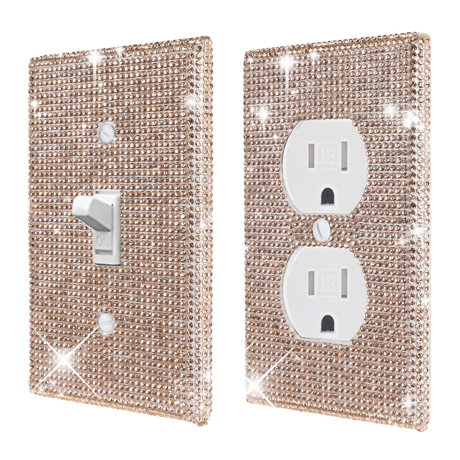 Alanfox Golden Crystal Rhinestone Wall Plates - Shiny Light Switch & Outlet Covers (2.76