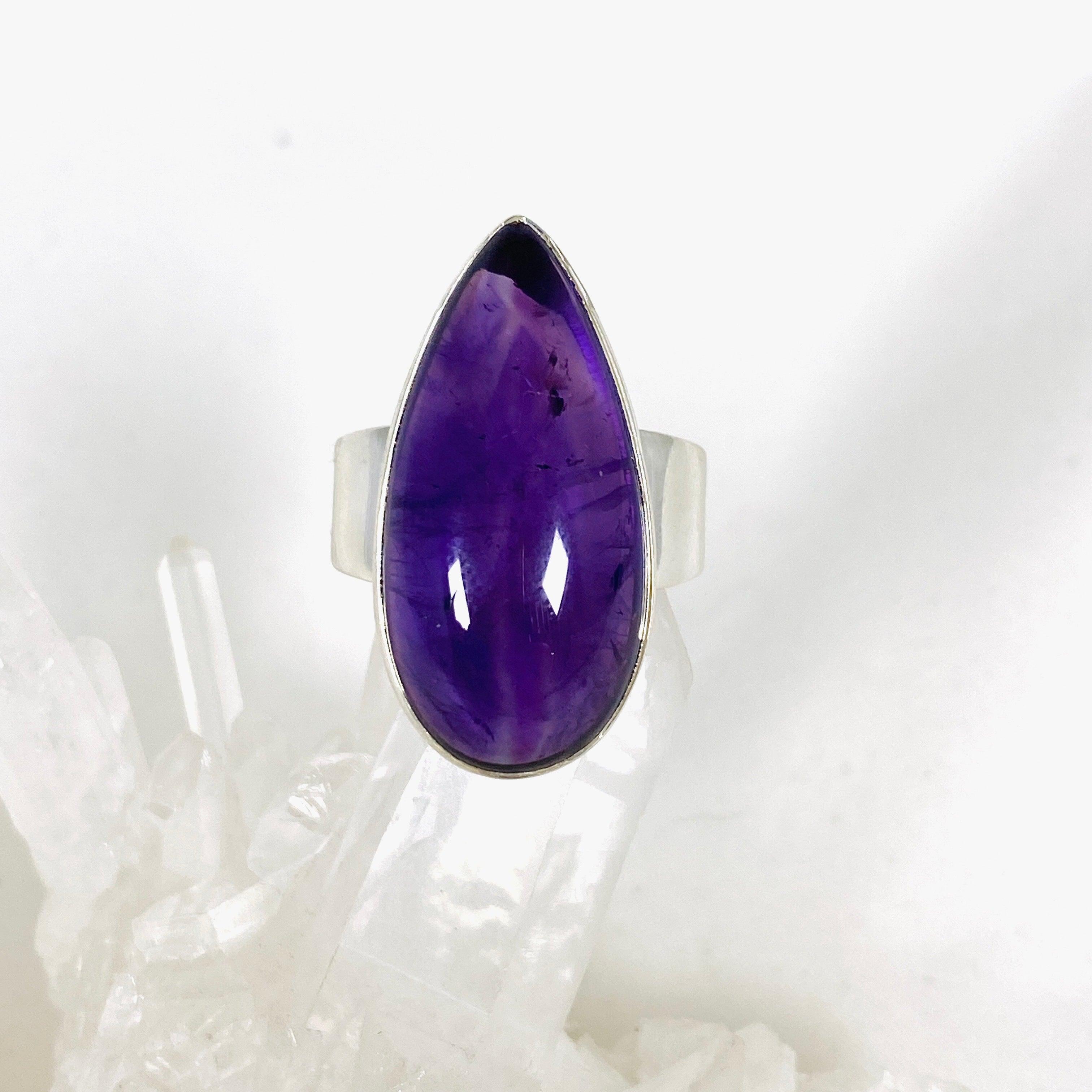 Amethyst Teardrop Ring - 925 Sterling Silver Dainty Jewelry for Women - Perfect for Valentine's Day, Anniversary & Everyday Wear