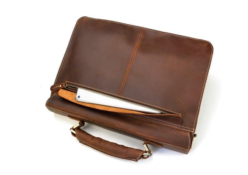 Premium Brown Genuine Leather Messenger Bag for Men & Women - Large Laptop Satchel for Work, School & Travel - Durable Business Briefcase & Stylish College Backpack Alternative