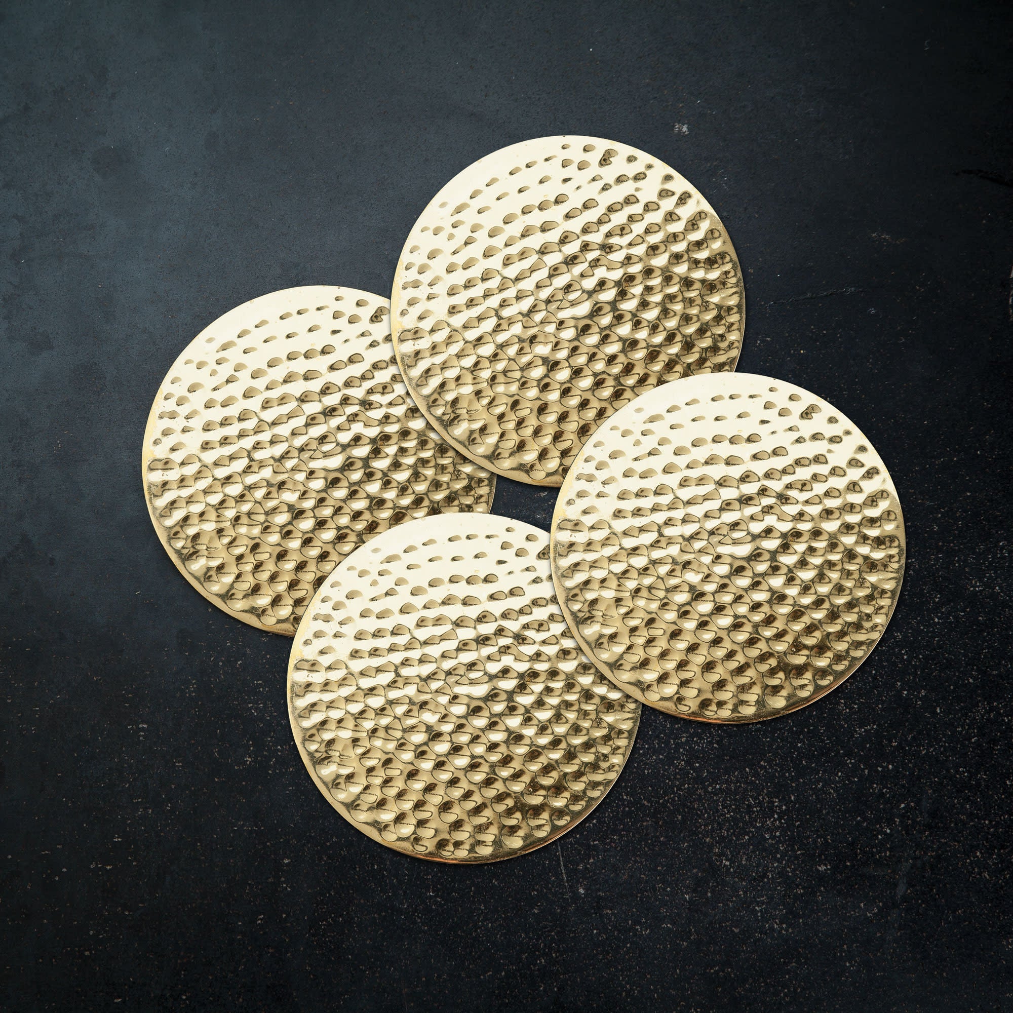 Hammered Brass Coasters Set of 4 - Elegant Drink Coasters for Home Bar, Coffee Table & Dining Table Protection - Perfect for Parties, Weddings & Housewarming Gifts