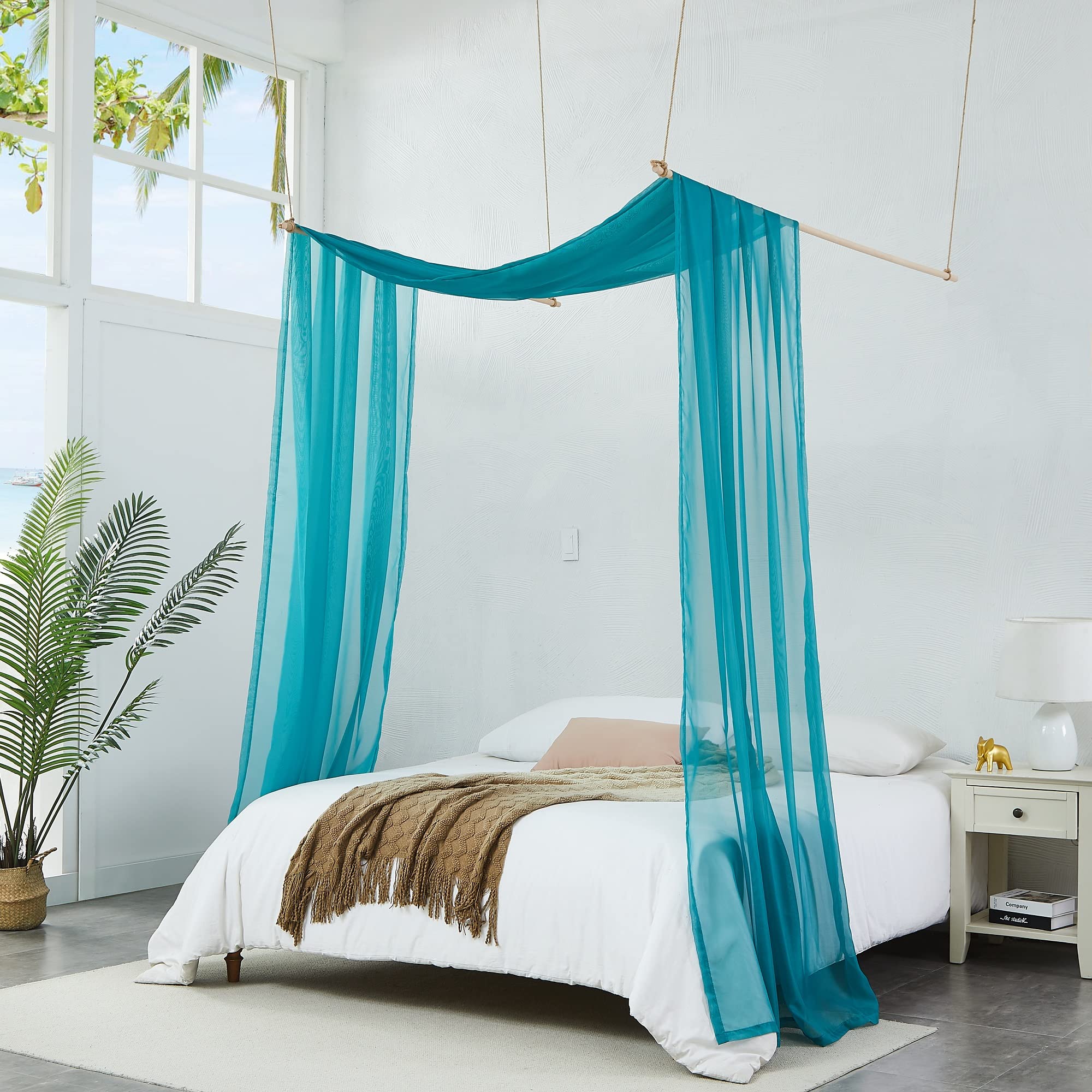 55 x 288 Inch Teal Bed Canopy Curtains for King Size Beds - Elegant Bedroom Decor, Kids Room Canopy & Bed Scarf - Perfect for Boho, Princess or Romantic Bedroom Themes (BC Teal 288