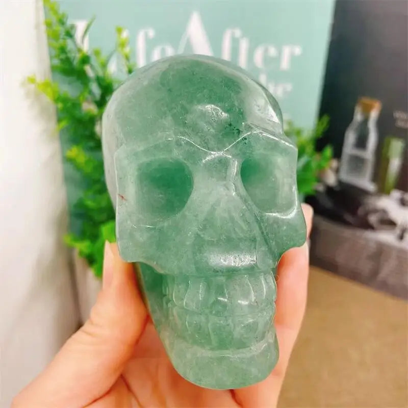 Natural Green Strawberry Quartz Skull Carving Statue - Realistic Feng Shui Healing Crystal, Unique Art Collectible & Spiritual Gift (1PC) - Perfect for Meditation, Home Decor & Energy Healing