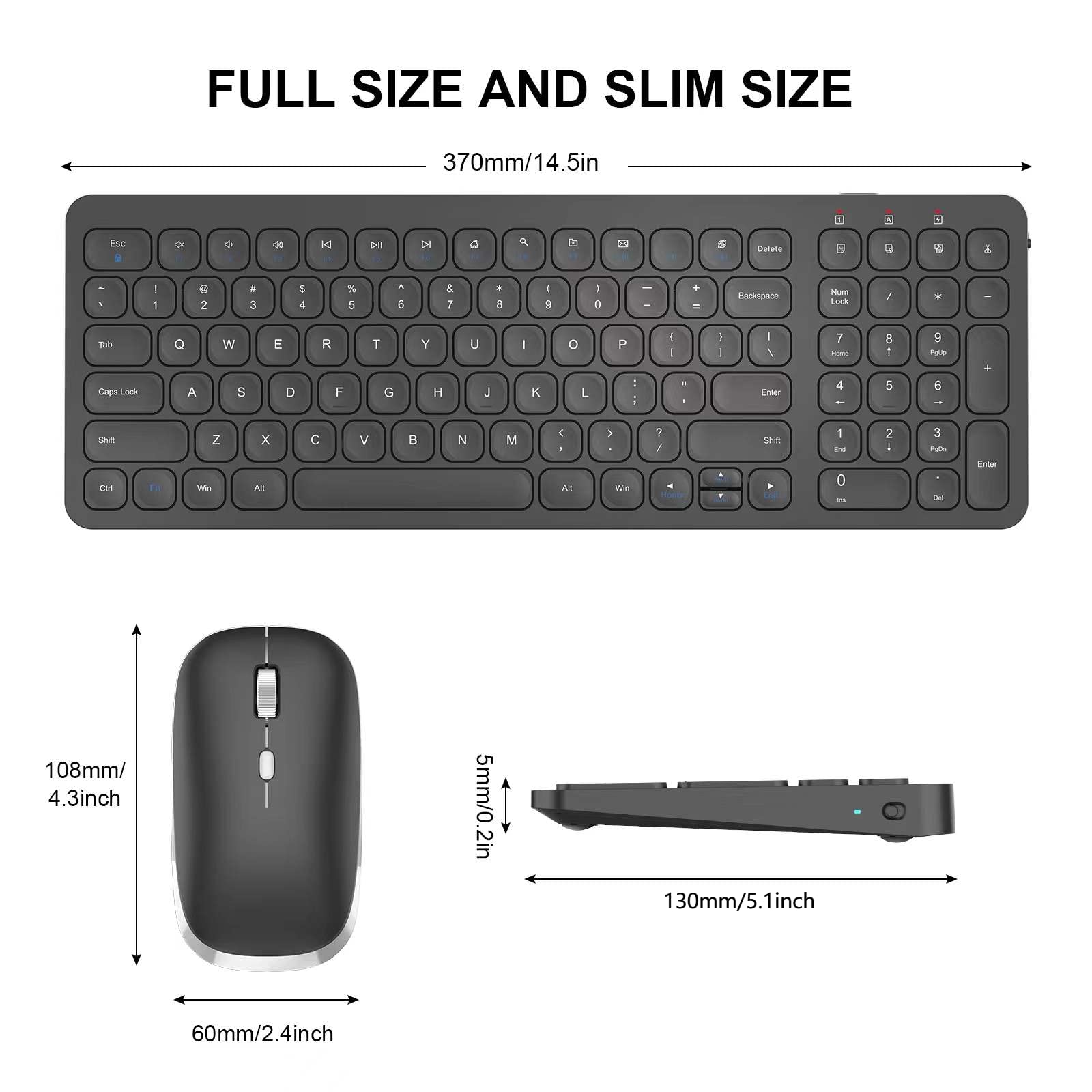 Cimetech Wireless Keyboard and Mouse Combo - Ultra-Thin 2.4G Full-Size Wireless Keyboard with Silent Click Mouse for Windows PC, Laptop, Desktop - Matte Black | Perfect for Office, Home & Gaming Use