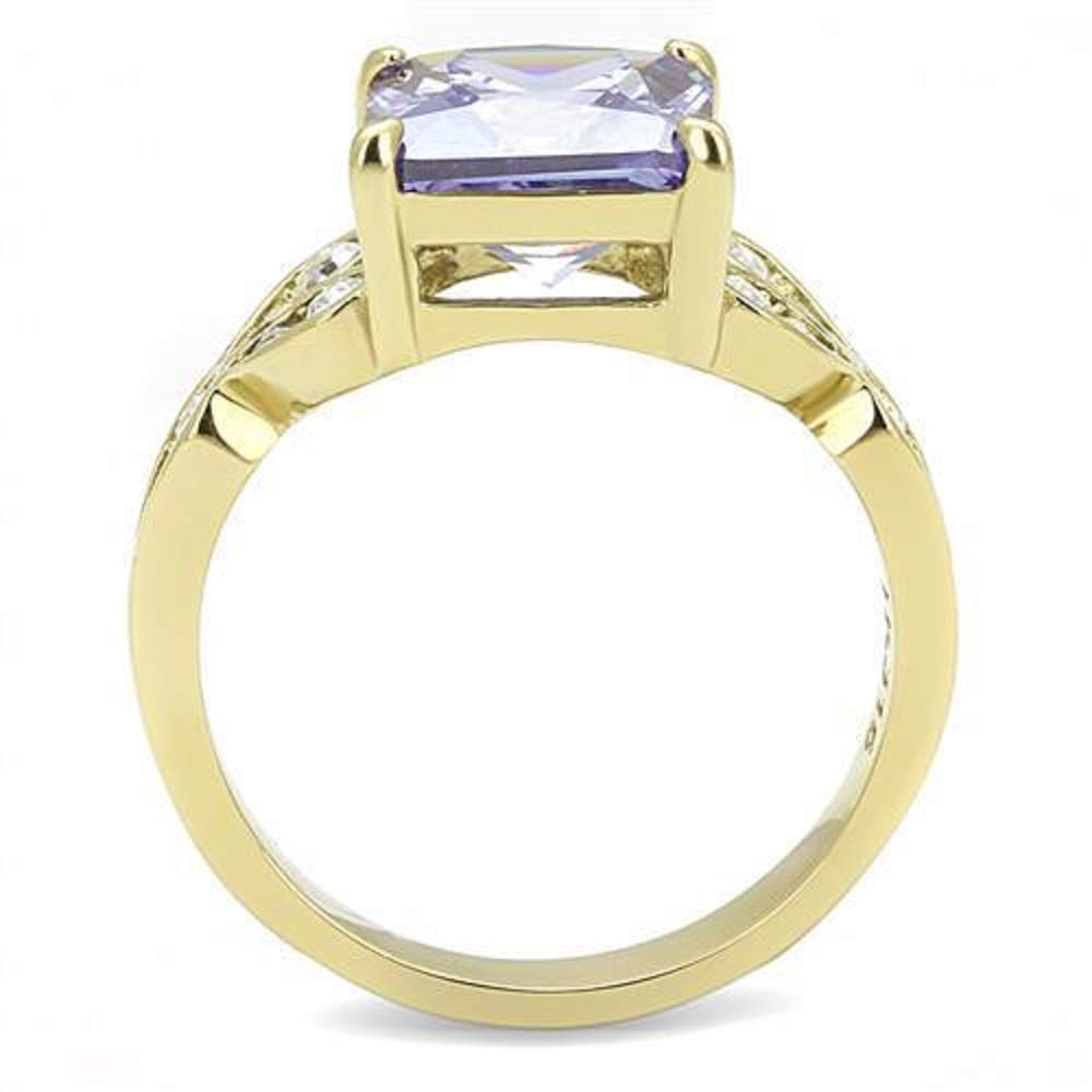 WildKlass Gold IP Stainless Steel Ring with AAA CZ Amethyst for Women - Perfect for Parties & Gifts