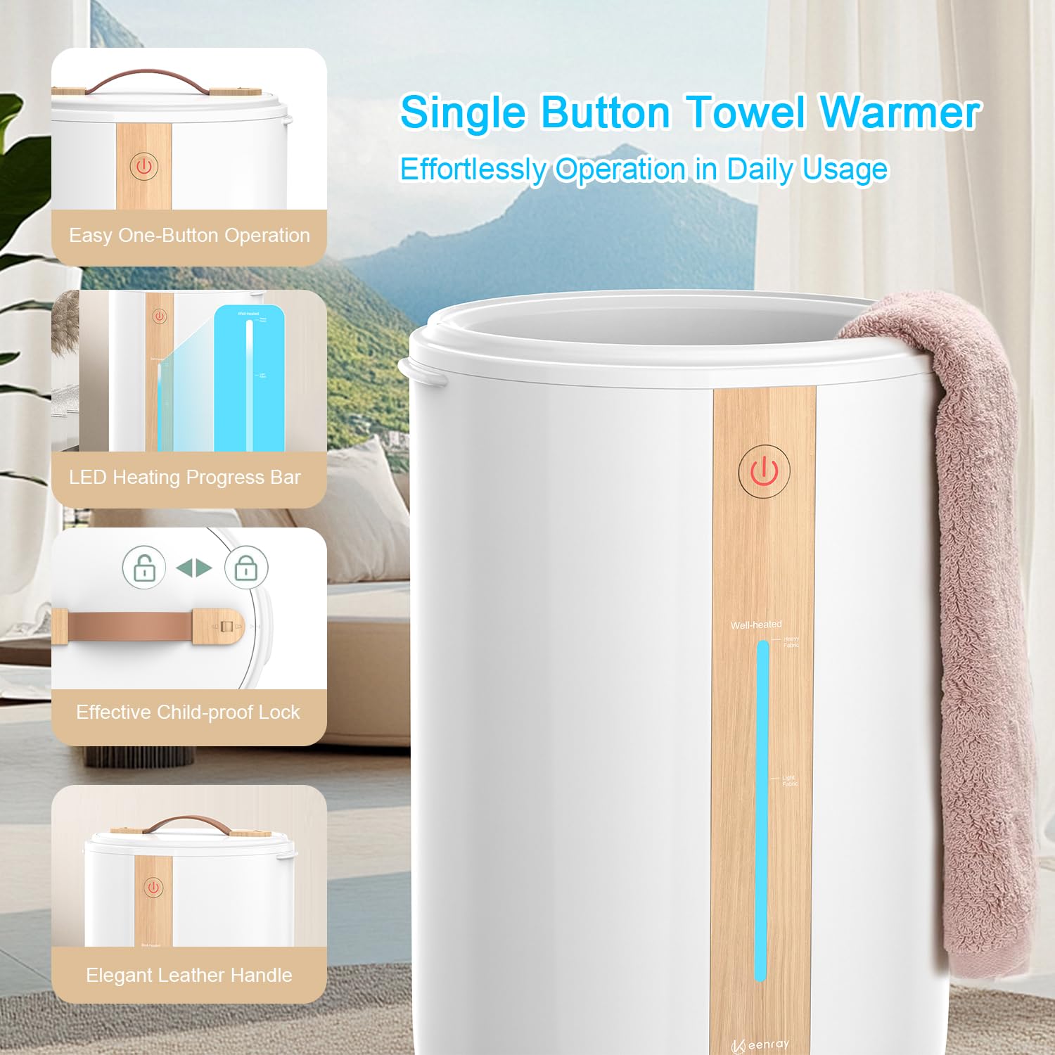 Premium Keenray Electric Towel Warmer for Bathroom - Heated Towel Bucket with LED Progress Bar, Aroma Disc Holder & Auto Shut-Off - Holds 2 Large 40x70