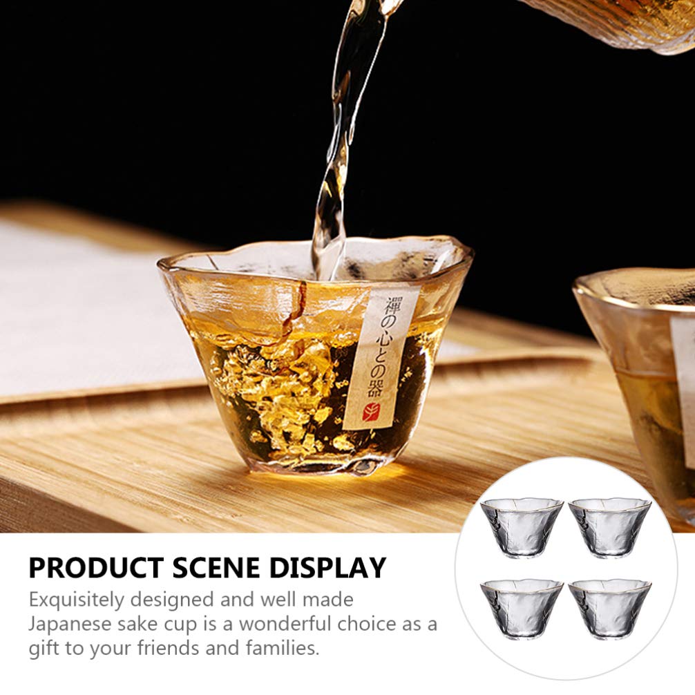 Premium Japanese Glass Sake Cups Set - 4pcs 70ml Traditional Hot Sake Glasses for Tea, Wine & Water - Perfect for Home Dining, Japanese Restaurants & Gift Giving