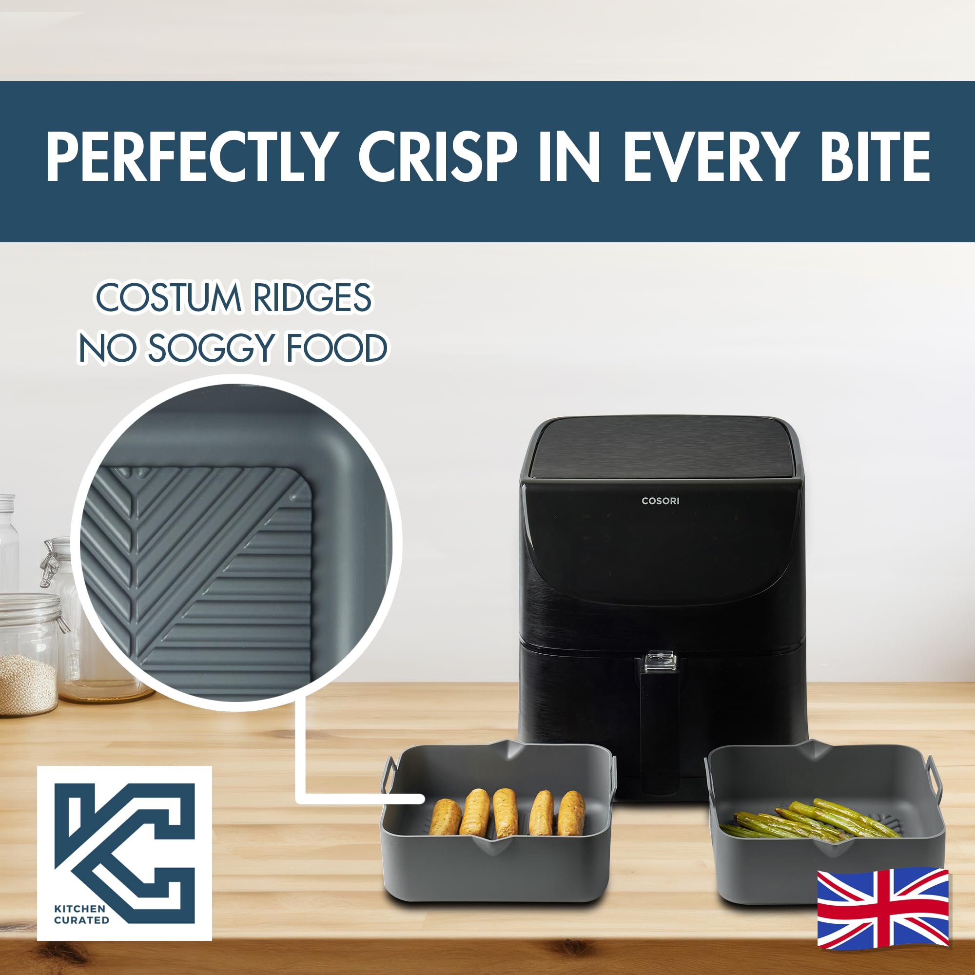 Premium 2-Pack Reusable Silicone Air Fryer Liners - Square, Thick & Platinum Grade - Fits Cosori 5.5L XXL Models - Non-Stick, Easy Clean Accessories for Healthier Cooking & Baking