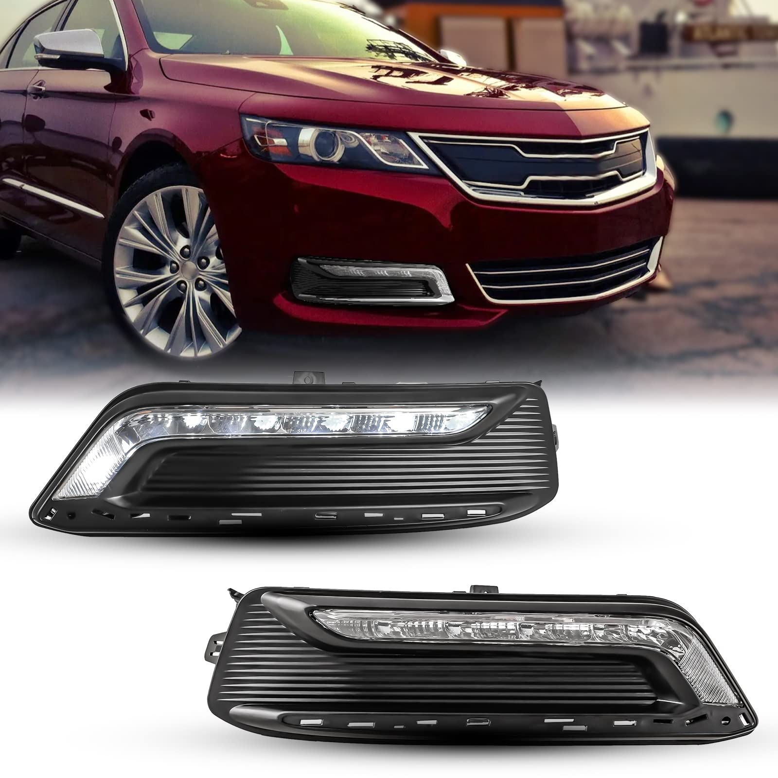 ROXX LED Fog Lights Kit for 2014-2020 Chevy Impala - OEM Style DRL Fog Lamps with Bezel, Wiring Harness & Switch - Perfect for Night Driving, Off-Road Adventures & Enhanced Visibility