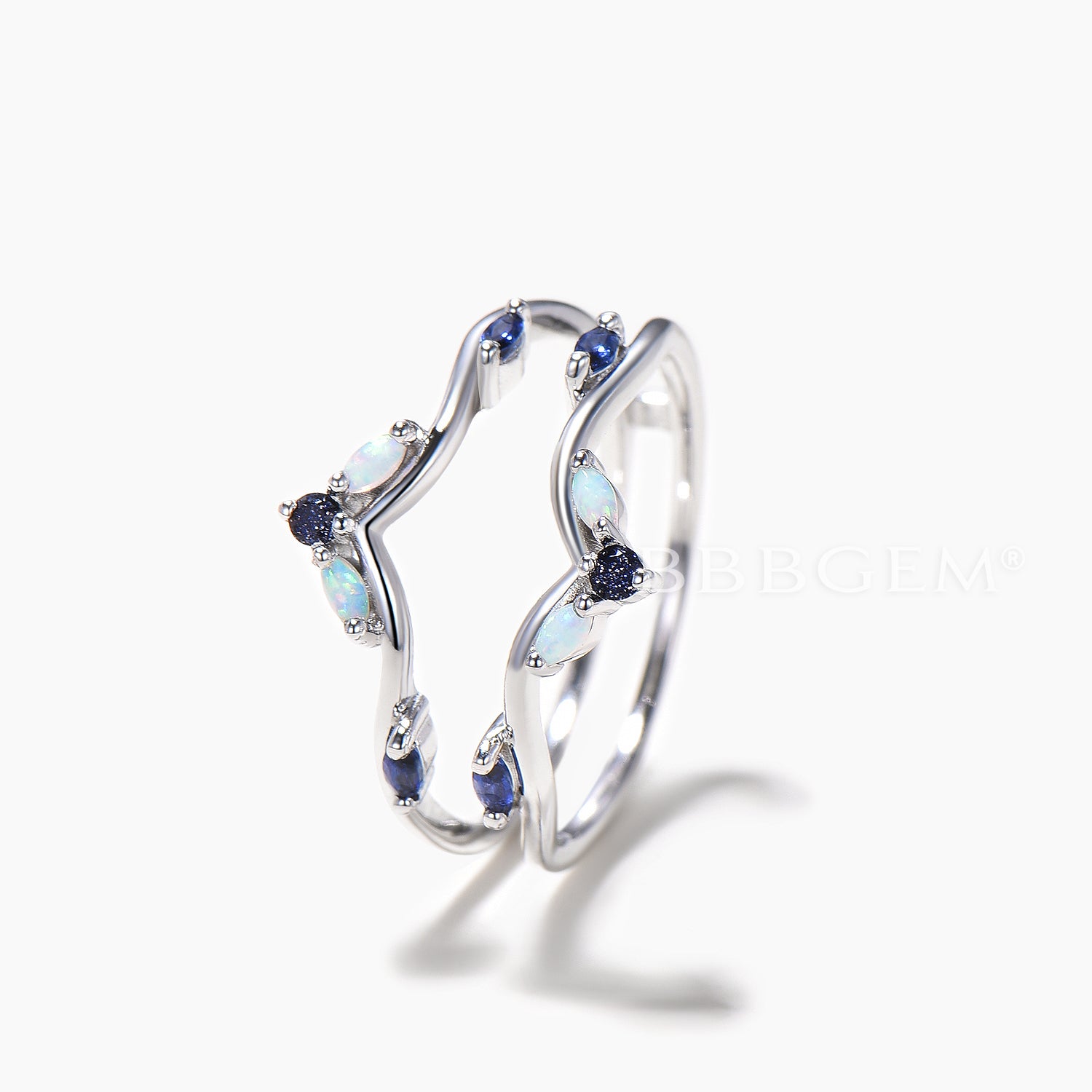 Marquise Cut Opal Sapphire Wedding Ring - Round Sandstone Enhancer Band for Women | Elegant Bridal Jewelry, Engagement & Anniversary Gift