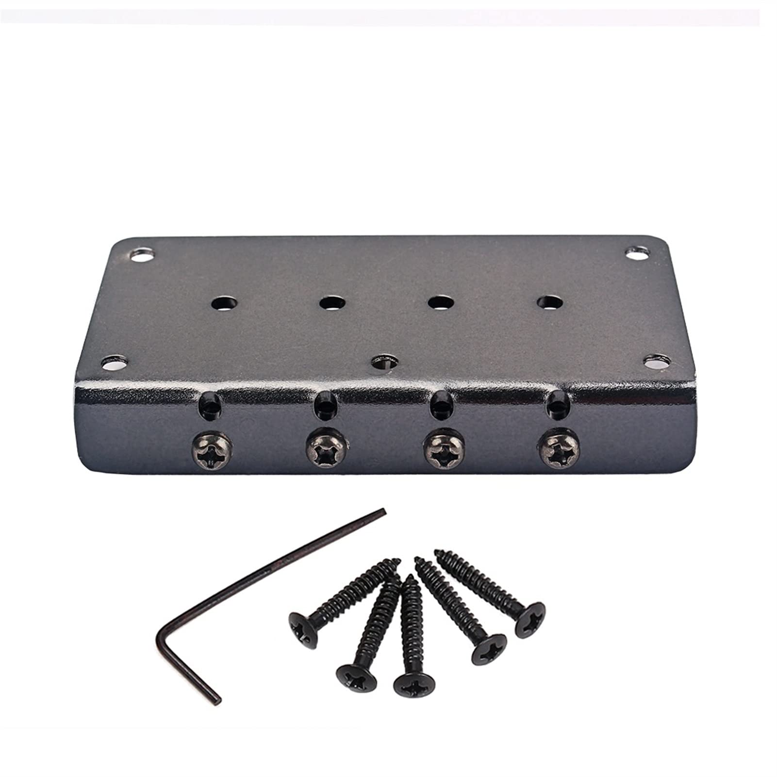 4-String Electric Guitar Bridge Saddle - Hardtail Replacement Part with Screw Wrench for Bass & Cigar Box Guitars | Black Tailpiece for Enhanced Tone & Playability | Perfect for Guitar Upgrades & DIY Repairs
