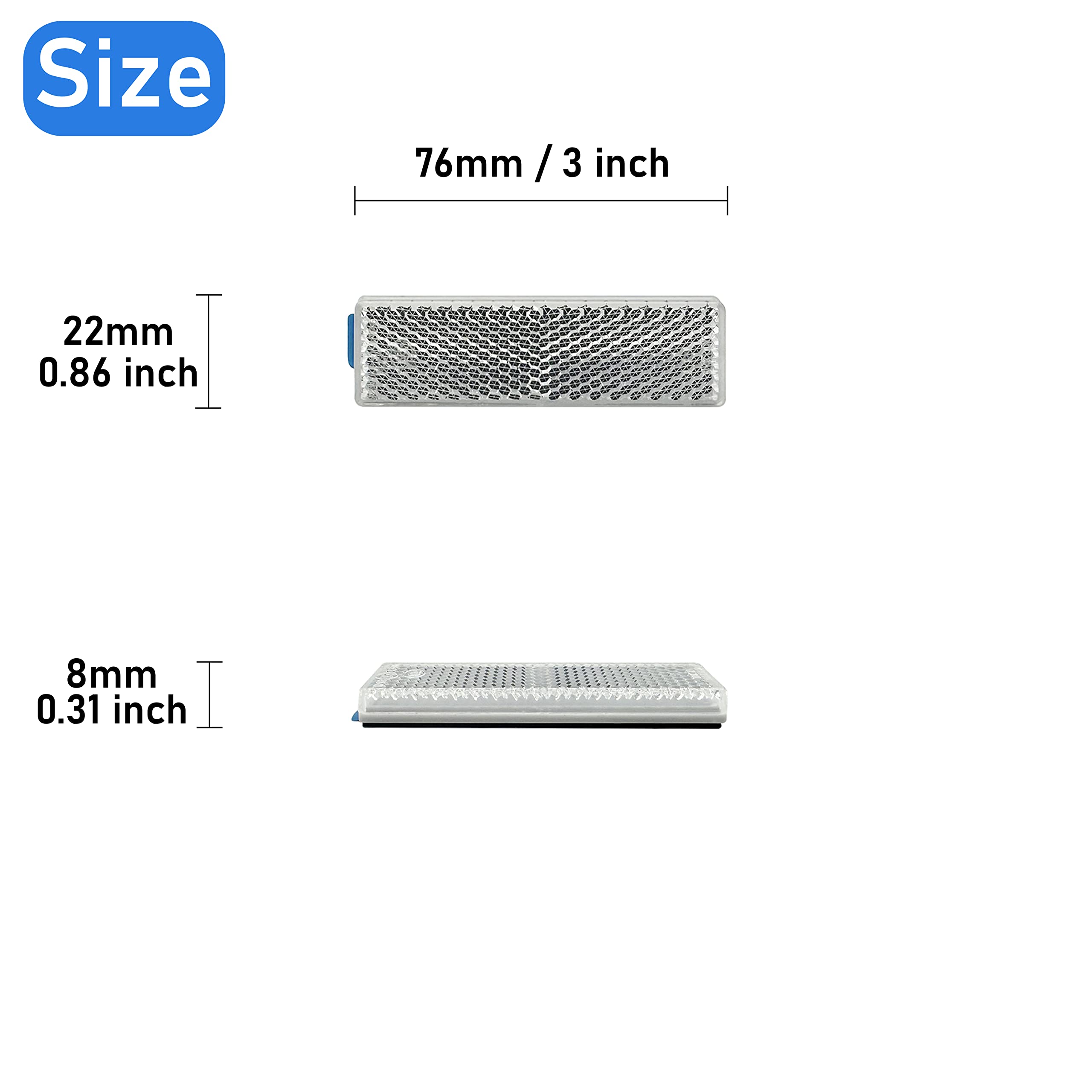 76x22mm Self-Adhesive Rectangle Safety White LED Reflector - High Visibility Driveway, Mailbox & Trailer Marker for Night Safety | Outdoor Warning Light for Roads, Pathways & Vehicles