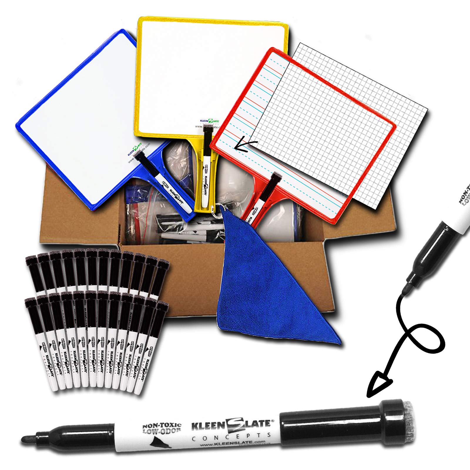 KleenSlate Customizable Rectangular Dry Erase Board Kit with Clear Dry Erase Sleeves - 24 Pack for Classroom, Office & Home Organization