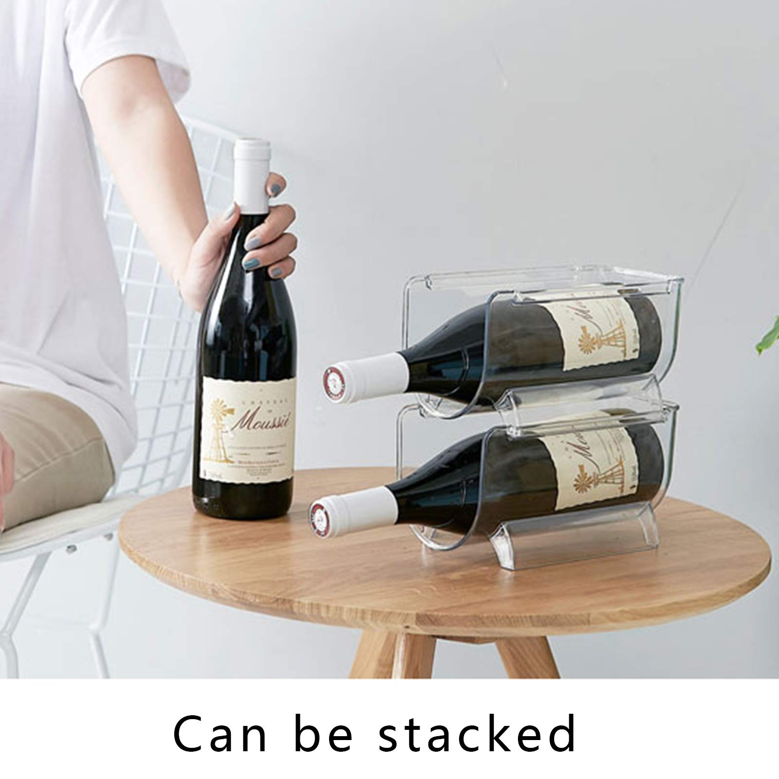 2 Pack Clear Plastic Stackable Water Bottle & Wine Rack Organizer - Space Saving Storage for Kitchen Countertops, Pantry, Fridge - Perfect for Small Spaces and Home Organization