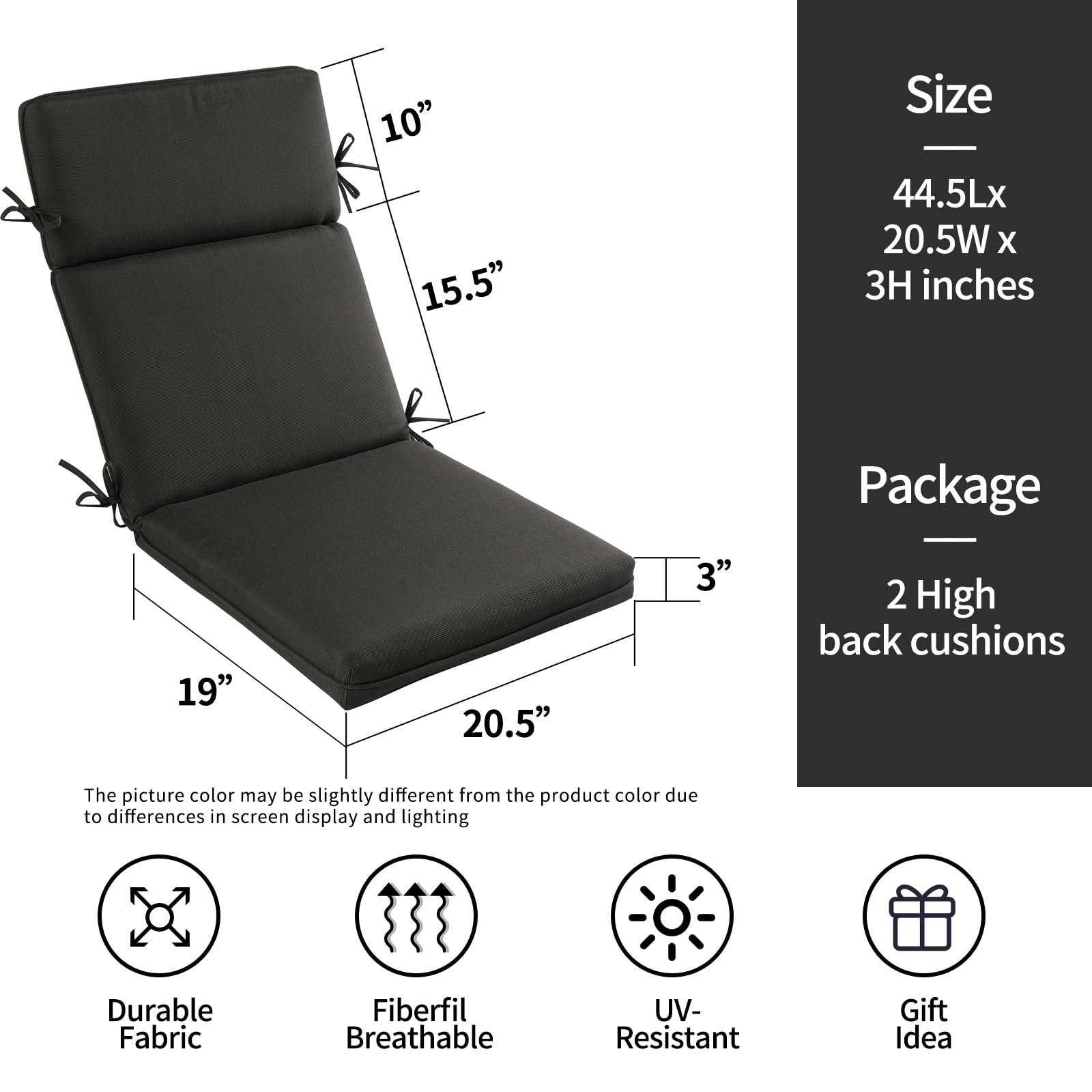 Premium Outdoor/Indoor Adirondack Chair Cushions Set of 2 - High Back Patio Furniture Replacement Cushions, Waterproof & UV Resistant (Black) - Perfect for Deck, Porch, Garden and Poolside Relaxation
