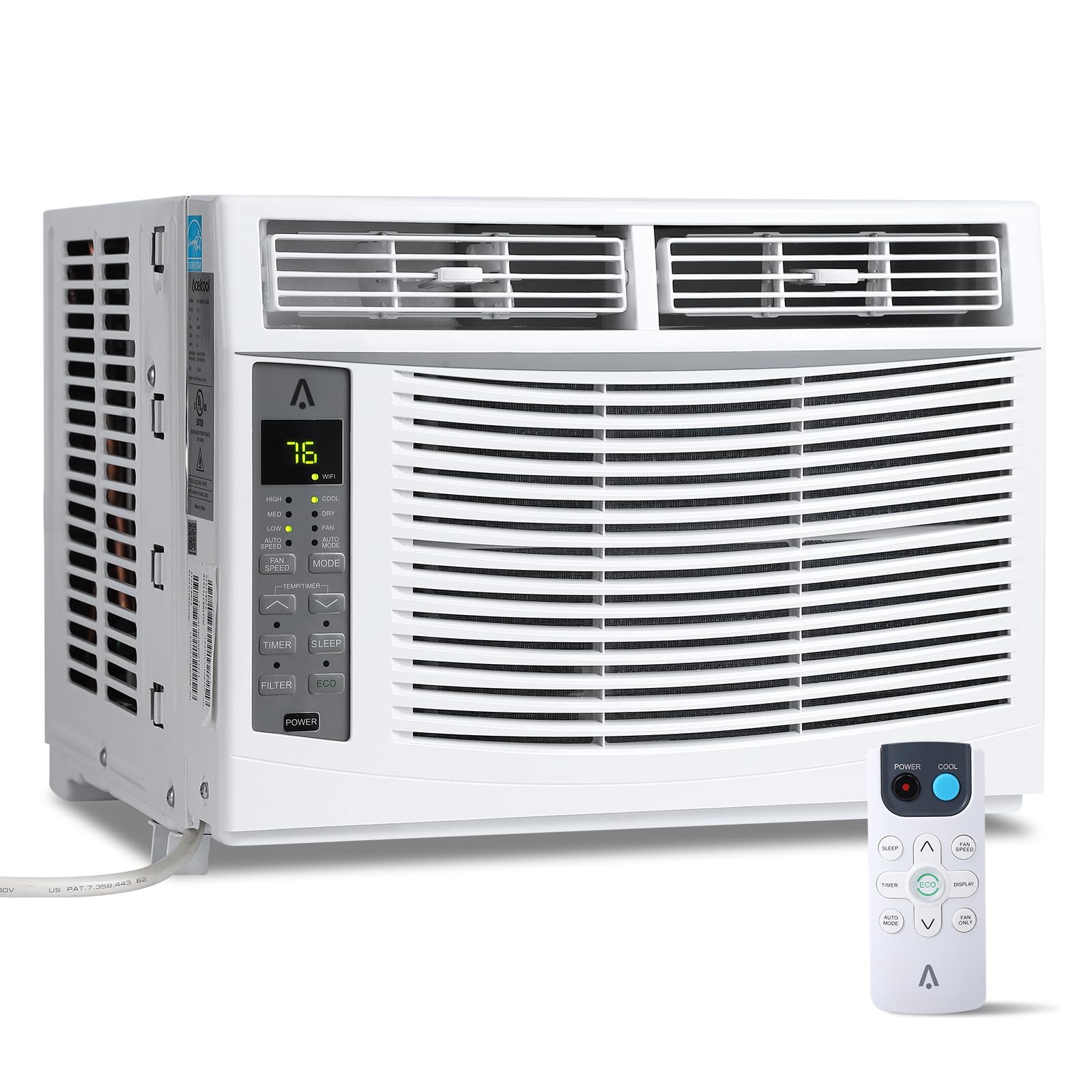 6000 BTU Window Air Conditioner - Cools Up to 250 Sq Ft, Quiet AC Unit with Remote Control & 3 Speed Settings - Perfect for Bedrooms, Small Offices & Apartments (White)