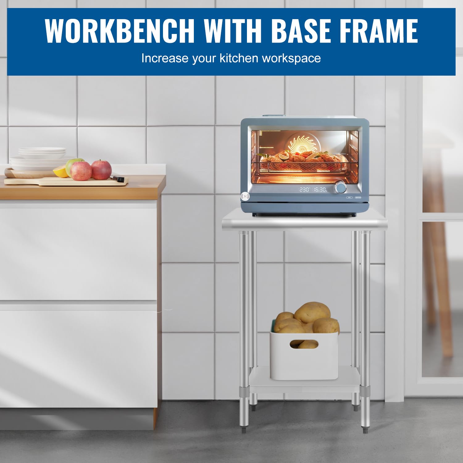 Stainless Steel Commercial Work Table - 24x24 Inch Scratch-Resistant Metal Kitchen Prep Table with Adjustable Feet for Home, Restaurant & Food Service - Ideal for Cooking, Baking & Food Preparation