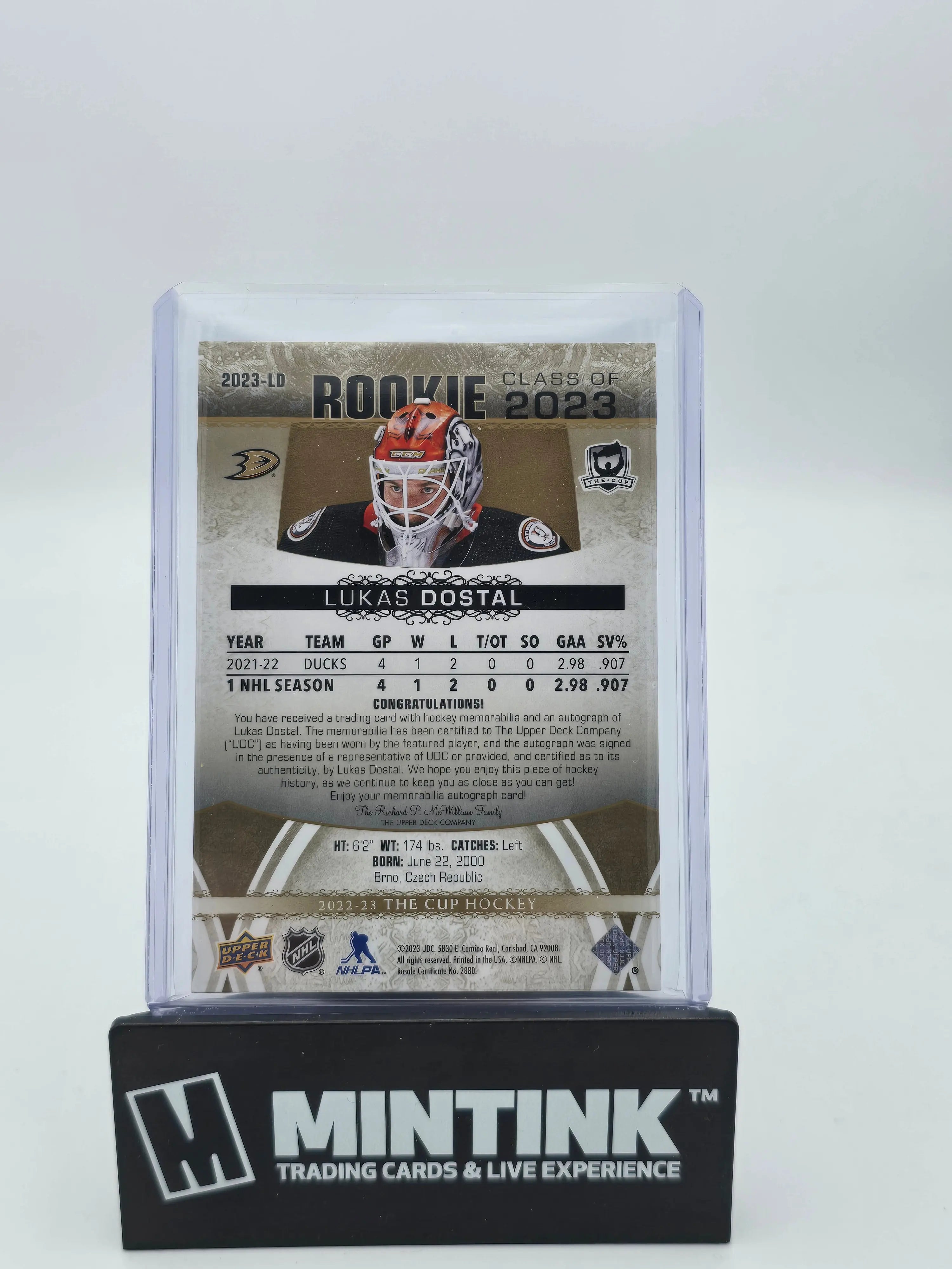 2022-23 Upper Deck The Cup Lukas Dostal Rookie Class of 2023 Patch Auto /10 - Hockey Trading Card for Collectors & Sports Memorabilia Fans
