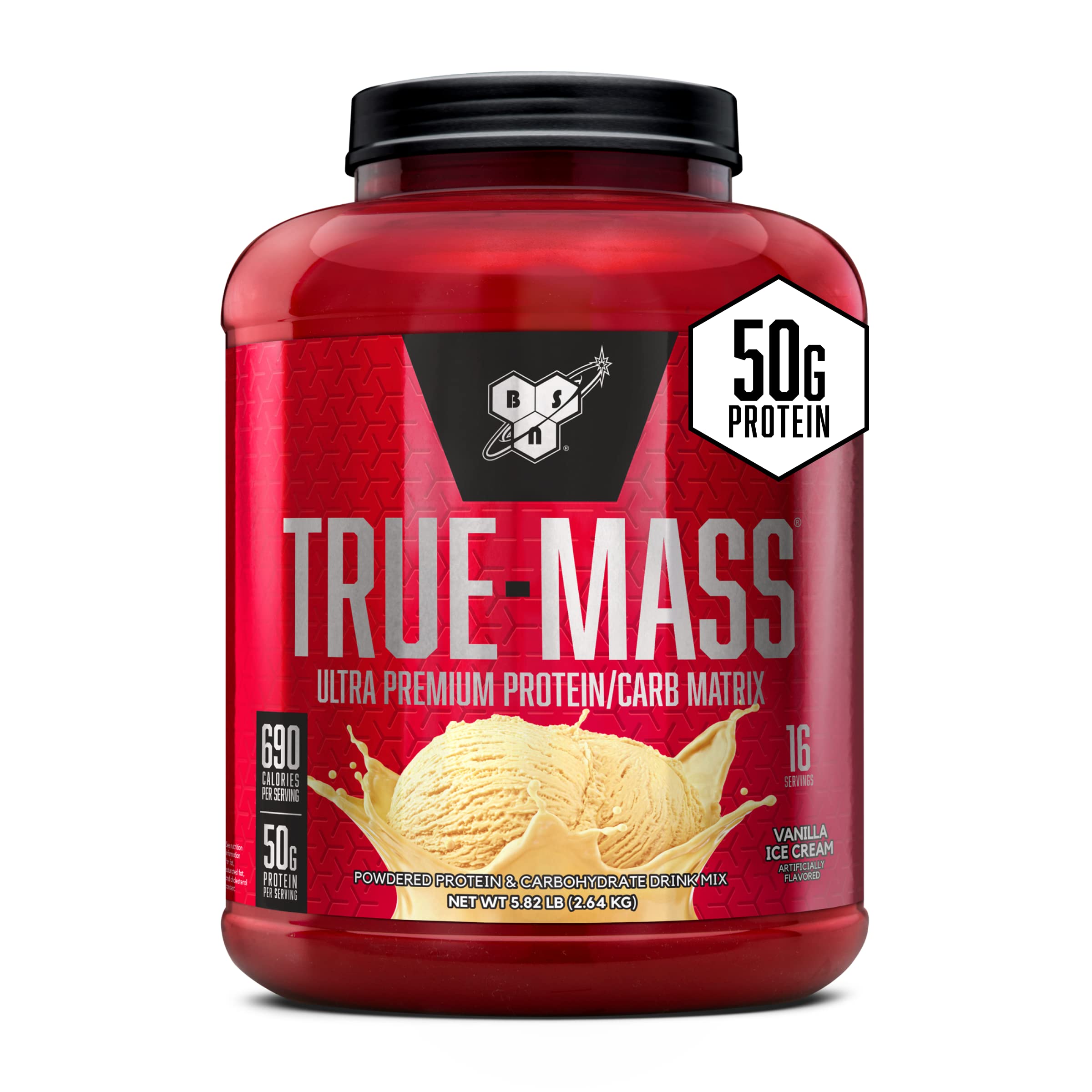 BSN TRUE-MASS Weight Gainer Protein Powder - Vanilla Ice Cream Flavor, 5.82 lbs - Muscle Mass Builder for Athletes & Bodybuilders - Post-Workout Recovery & Weight Gain Supplement