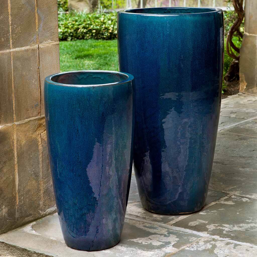 Campania International Rioja Planter Set of 2 - Indigo Rain Glazed Ceramic Flower Pots for Indoor & Outdoor Garden Decor | Perfect for Patio, Balcony, and Home Décor